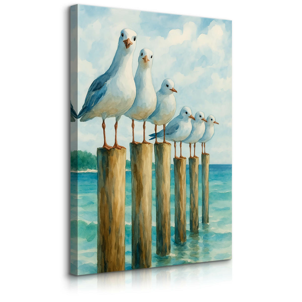LEINWANDBILD Bemalte Möwen Meer 50/70cm - Blau/Beige, Textil (50/70cm) - Muralo