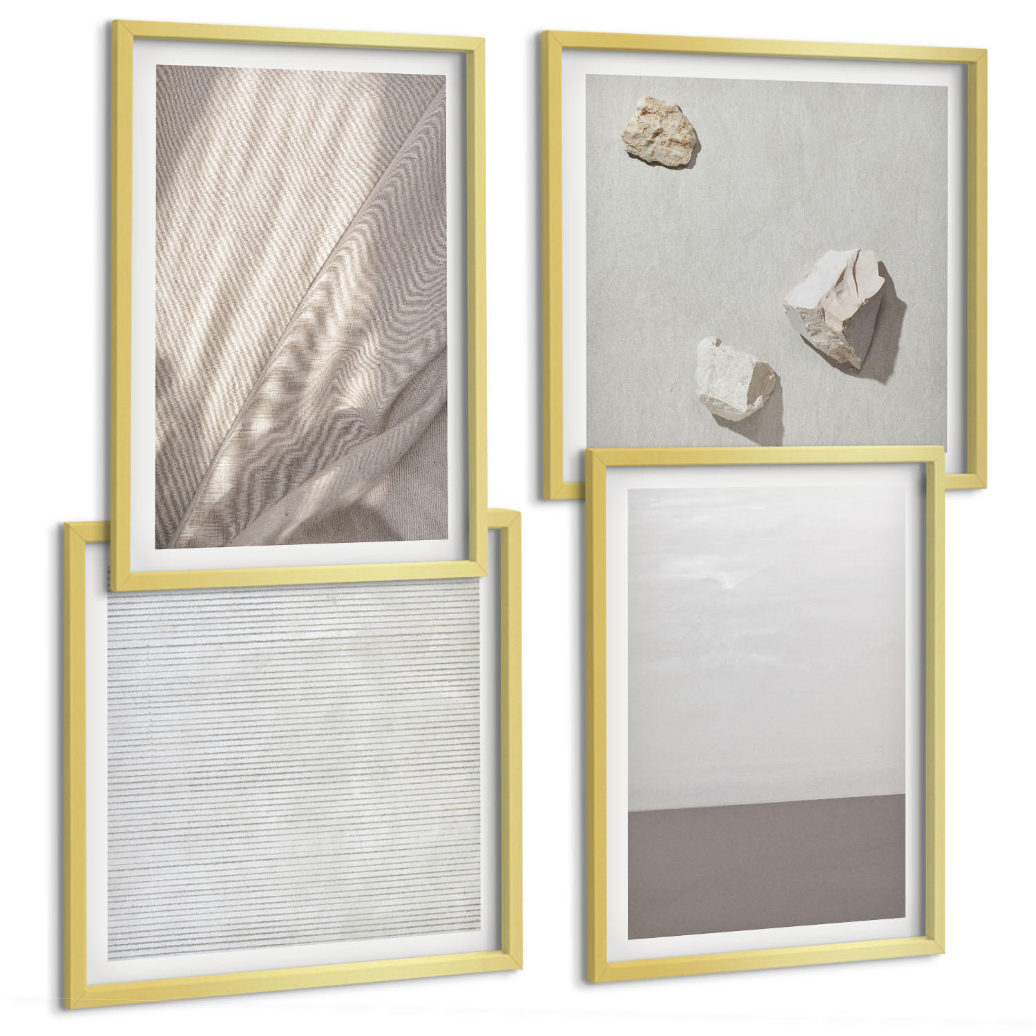 BILDER SET 4er Set - 50x50 cm & 40x60 cm Goldrahmen - Zarte Boho-Texturen der Natur - Goldfarben, Kunststoff (50/50cm) - TULUP
