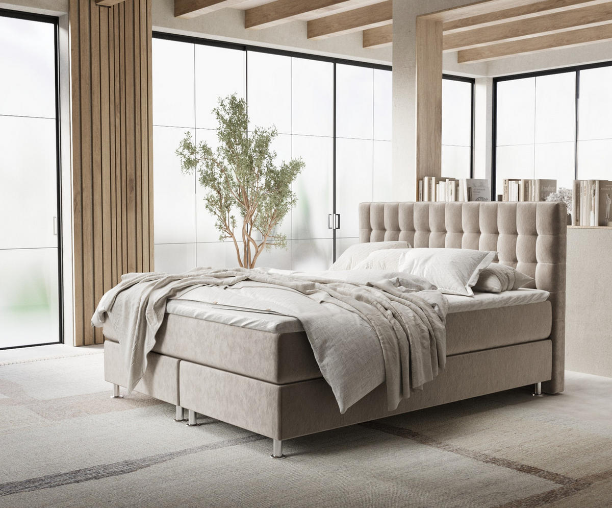BOXSPRINGBETT Sorrento Taupe 160/200 cm mit Latex-Topper - Taupe/Silberfarben, Holz/Holzwerkstoff (160/200cm) - Maison de Reve