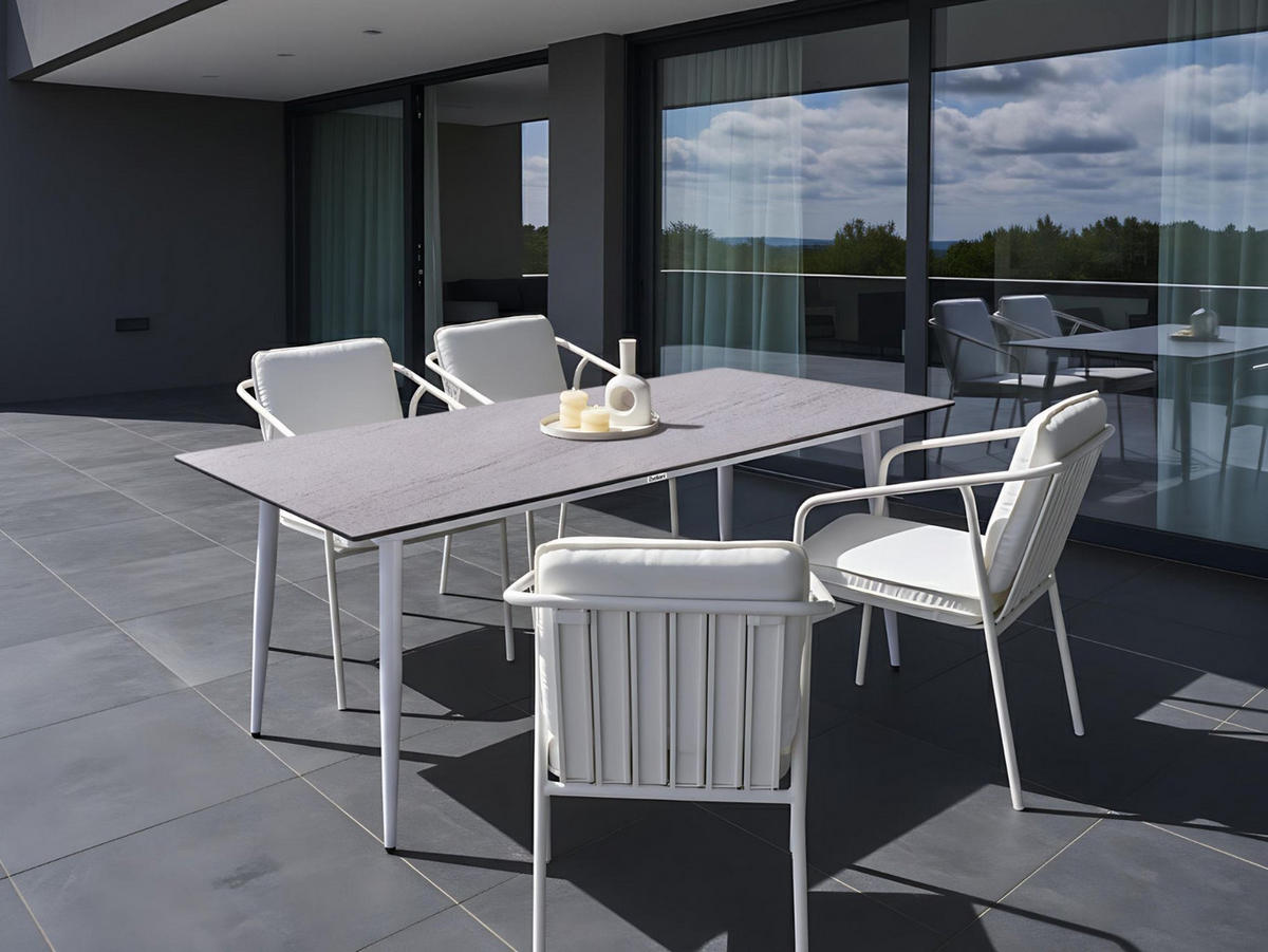 GARTENTISCH 180/90 cm Steinoptik Travertinoptik Tolentino - Beige, Kunststoff (180/90/75cm) - Beliani