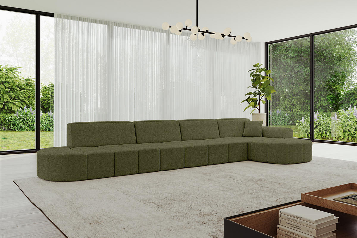 ECKSOFA Ottomane Rechts LIVO-L3 - 422x173x79,5 cm Grün - Grün, Holzwerkstoff/Textil (422/173cm) - ALTDECOR