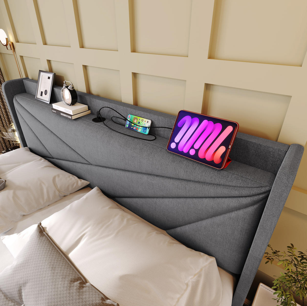 POLSTERBETT mit Bettkasten USB/Typ-C 160x200 cm Grau - Grau, Metall (160/200cm) - Meubliv