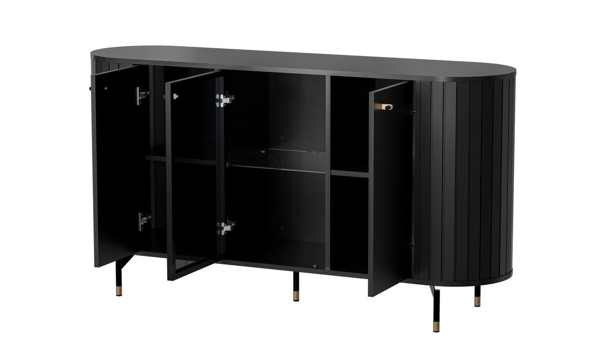 KOMMODE THIRA 150,1/81/40cm mit 3 Türen Schwarz - Schwarz, Holzwerkstoff (150.1/81/40cm) - MASSENO