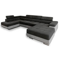 WOHNLANDSCHAFT CASONE L-S Schwarz Velours-Stoff mit Schlaffunktion - Schwarz, Holz (345/90/202cm) - MASSENO