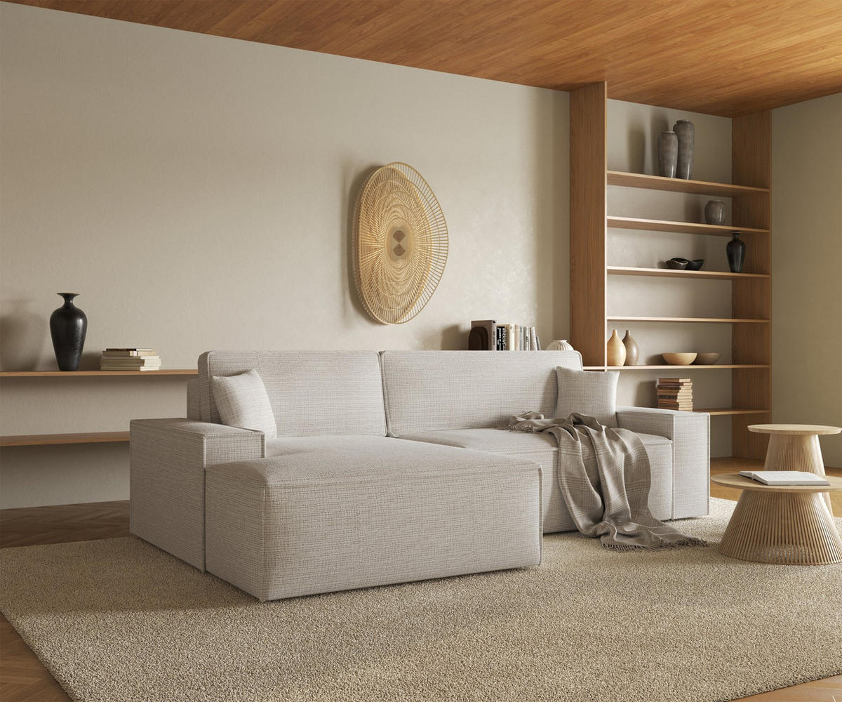 ECKSOFA Farese New Hellbeige Chenille - Ecru/Schwarz, Kunststoff/Textil (267/167cm) - Selsey