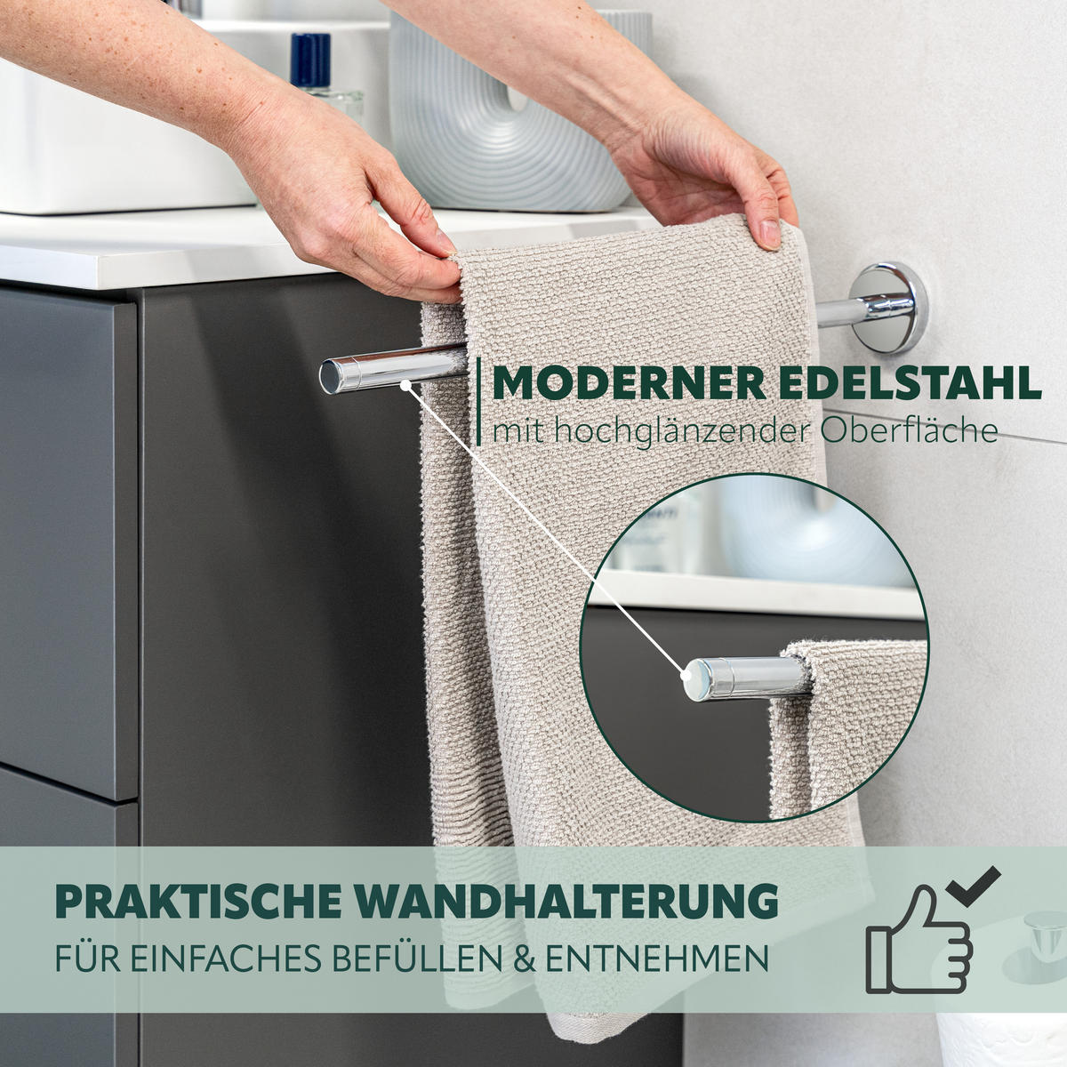 TELESKOPHANDTUCHSTANGE LUCENTE Edelstahl - Chromfarben, Metall (6/6/50cm) - bremermann