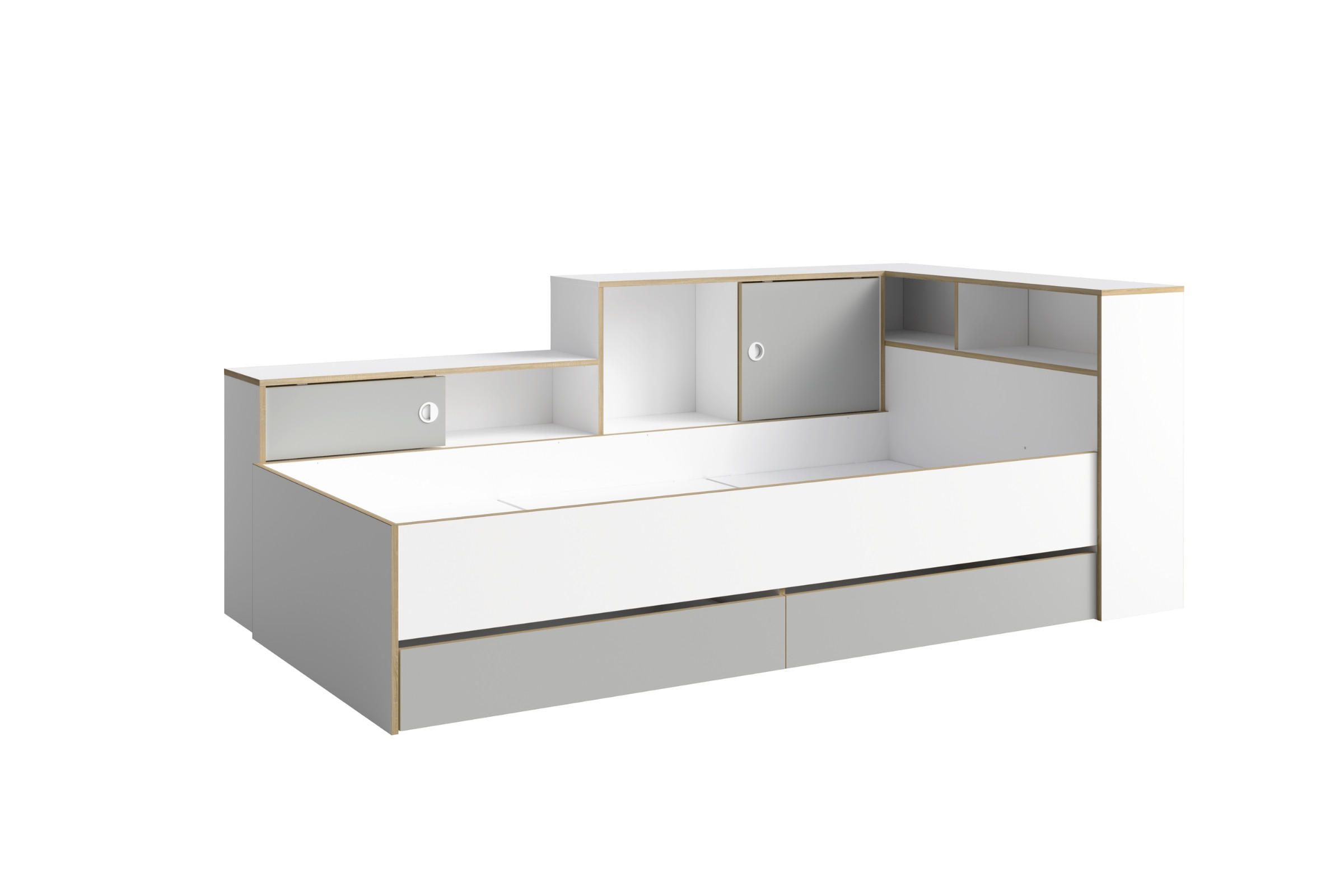JUGENDBETT PAXO 90/200 in Weiß / Grau / Eiche - Eichefarben/Weiß, Holzwerkstoff (90/200cm) - Deine Möbel 24