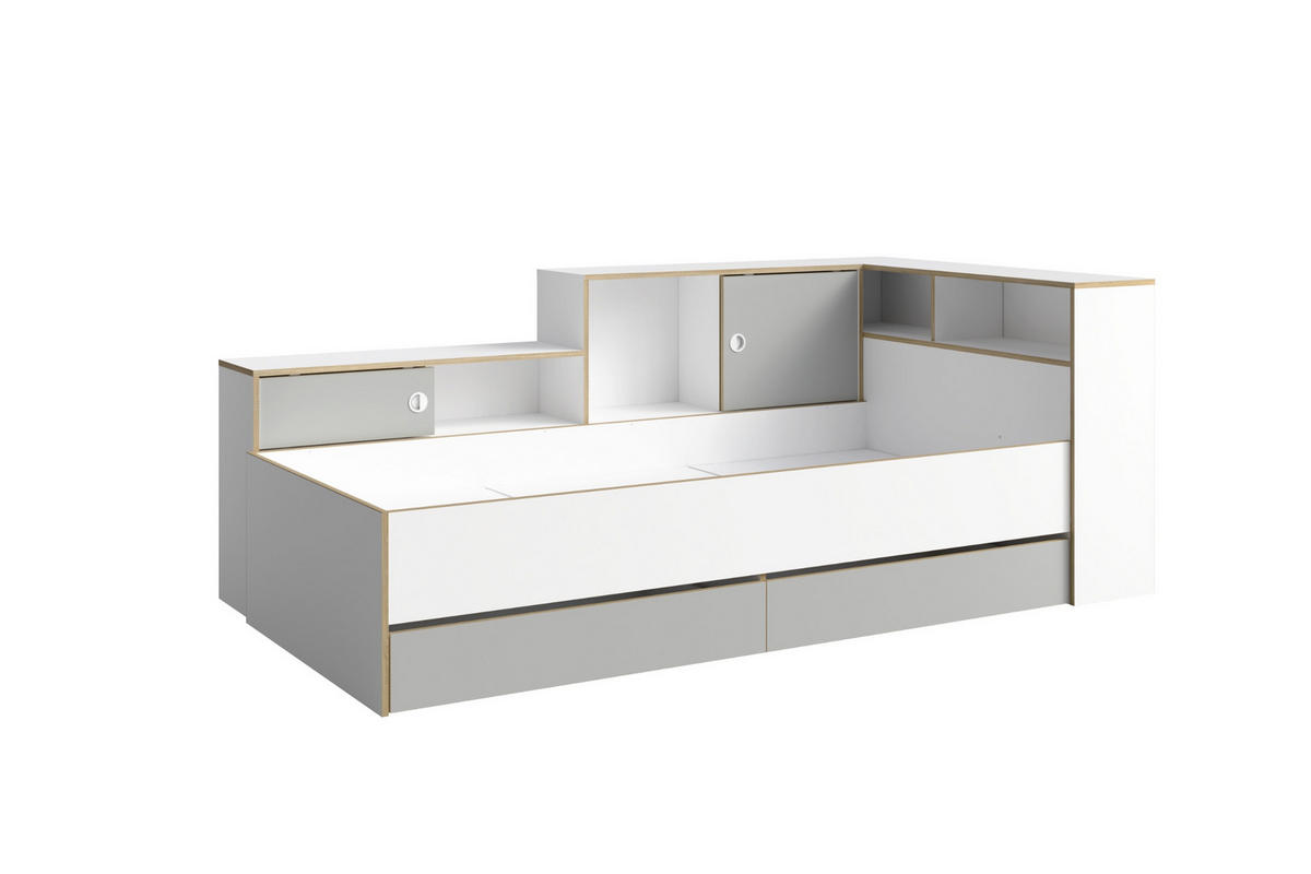 JUGENDBETT PAXO 90/200 in Weiß / Grau / Eiche - Eichefarben/Weiß, Holzwerkstoff (90/200cm) - Deine Möbel 24