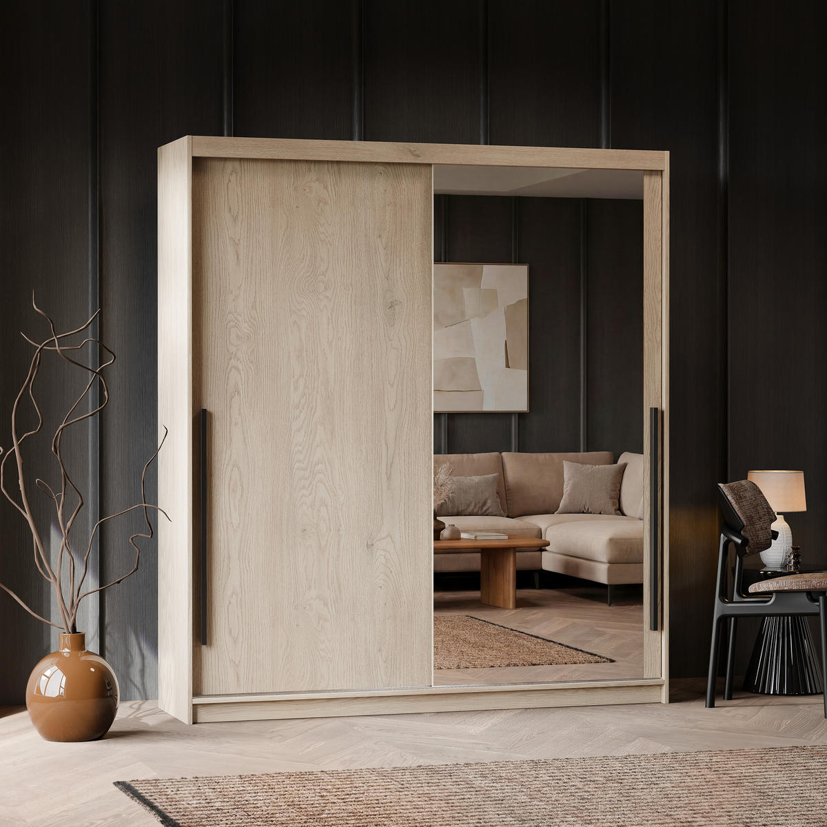 SILENTE 180 cm Schiebetürenschrank mit Einlegeböden und Kleiderstange - Braun, Holzwerkstoff (180/205/60cm) - Idohome
