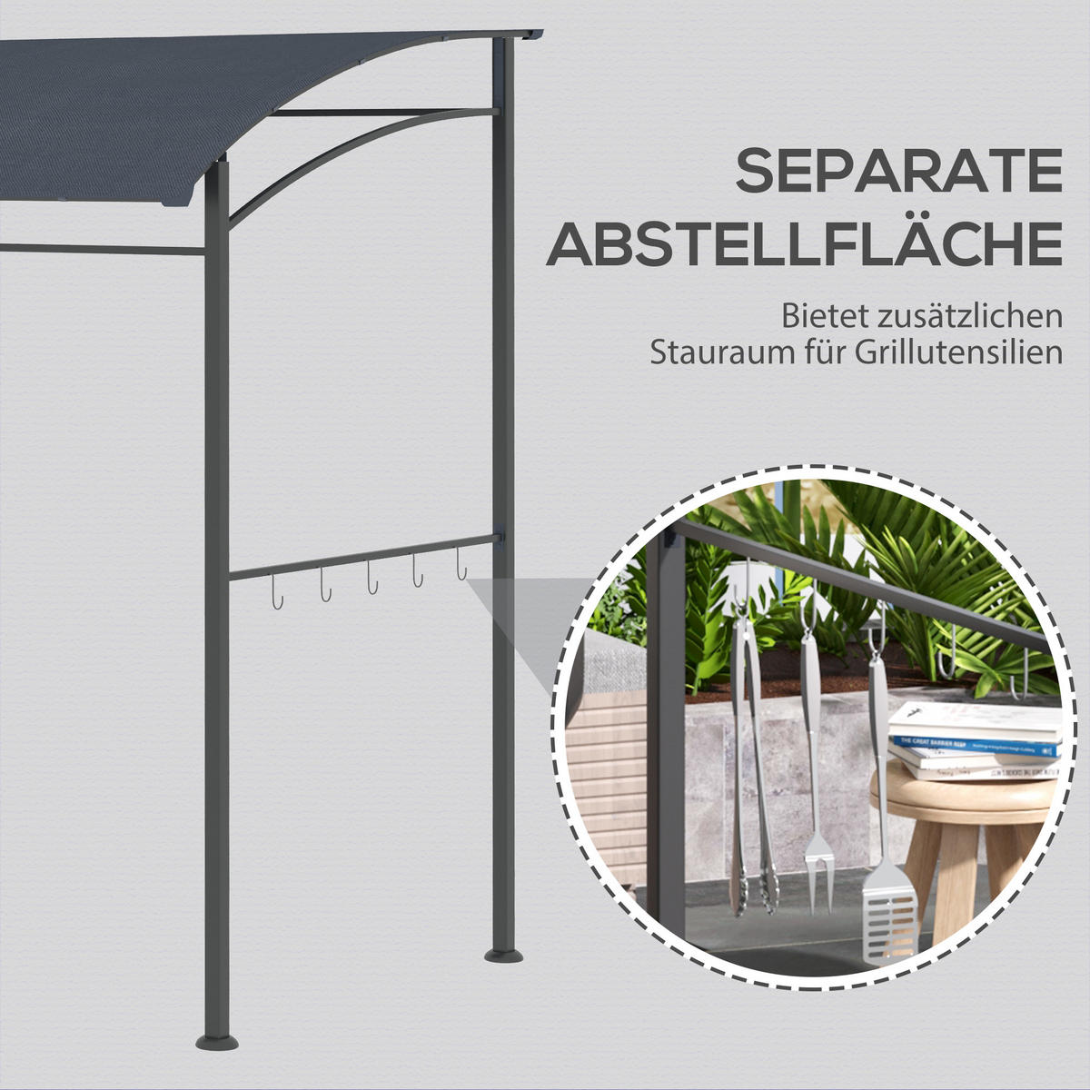 GRILLPAVILLON Polyester Grau+Schwarz - Schwarz/Grau, Kunststoff/Metall (150/220/215cm) - Outsunny