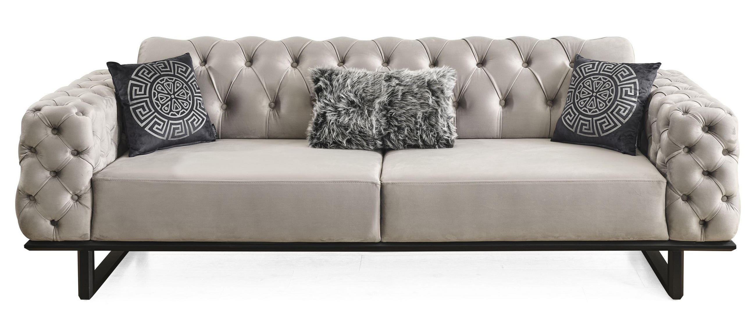 2 Sitzer SOFA Zen Samt Seidengrau - Hellgrau, Holz/Textil (190/80/100cm) - Villa Möbel
