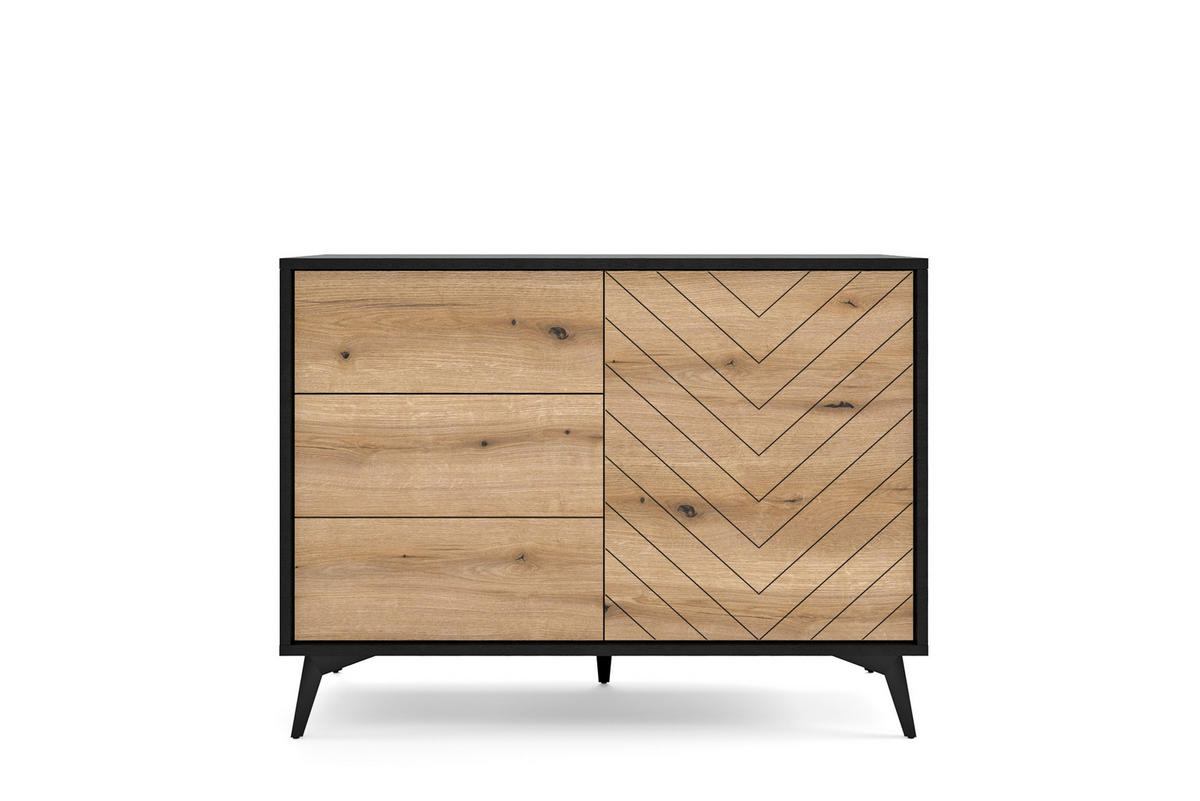 KOMMODE Diamond Eiche Evoke/Schwarz 104/39/77cm mit Schubladen - Eichefarben/Schwarz, Holzwerkstoff/Metall (104/77/39cm) - SIMKAM Furniture