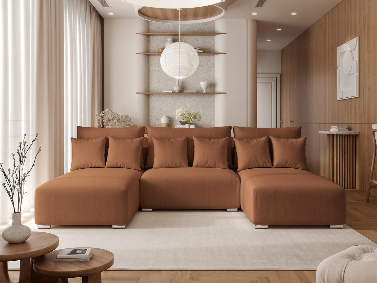 WOHNLANDSCHAFT ELVO mit Schlaffunktion und Bettkasten Braun - Braun, Holzwerkstoff/Kunststoff (300/91/190cm) - Idohome