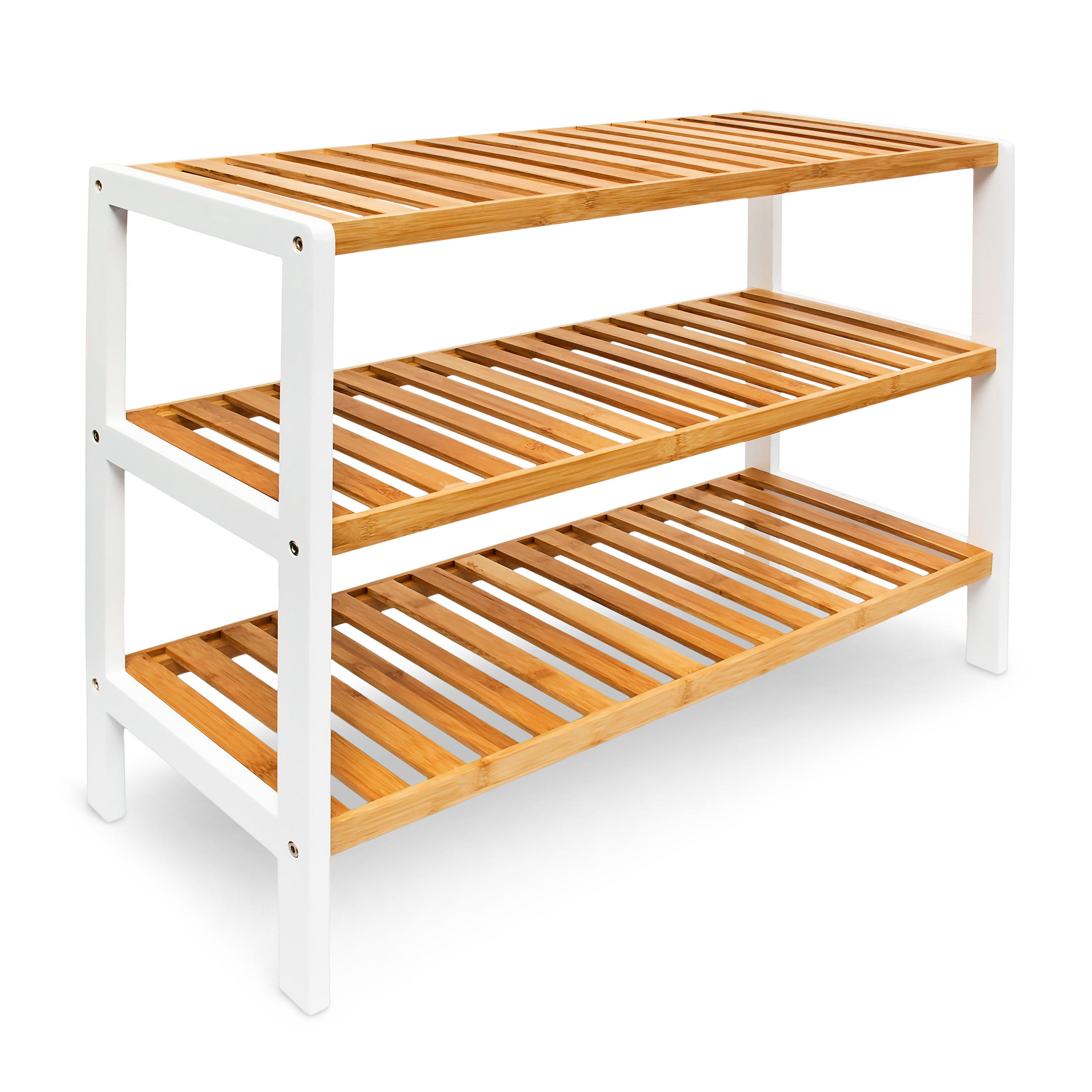 SKOHYLLA Natur Vit bambu 3 hyllplan Ljusbrun 54.5/70/24.5 cm