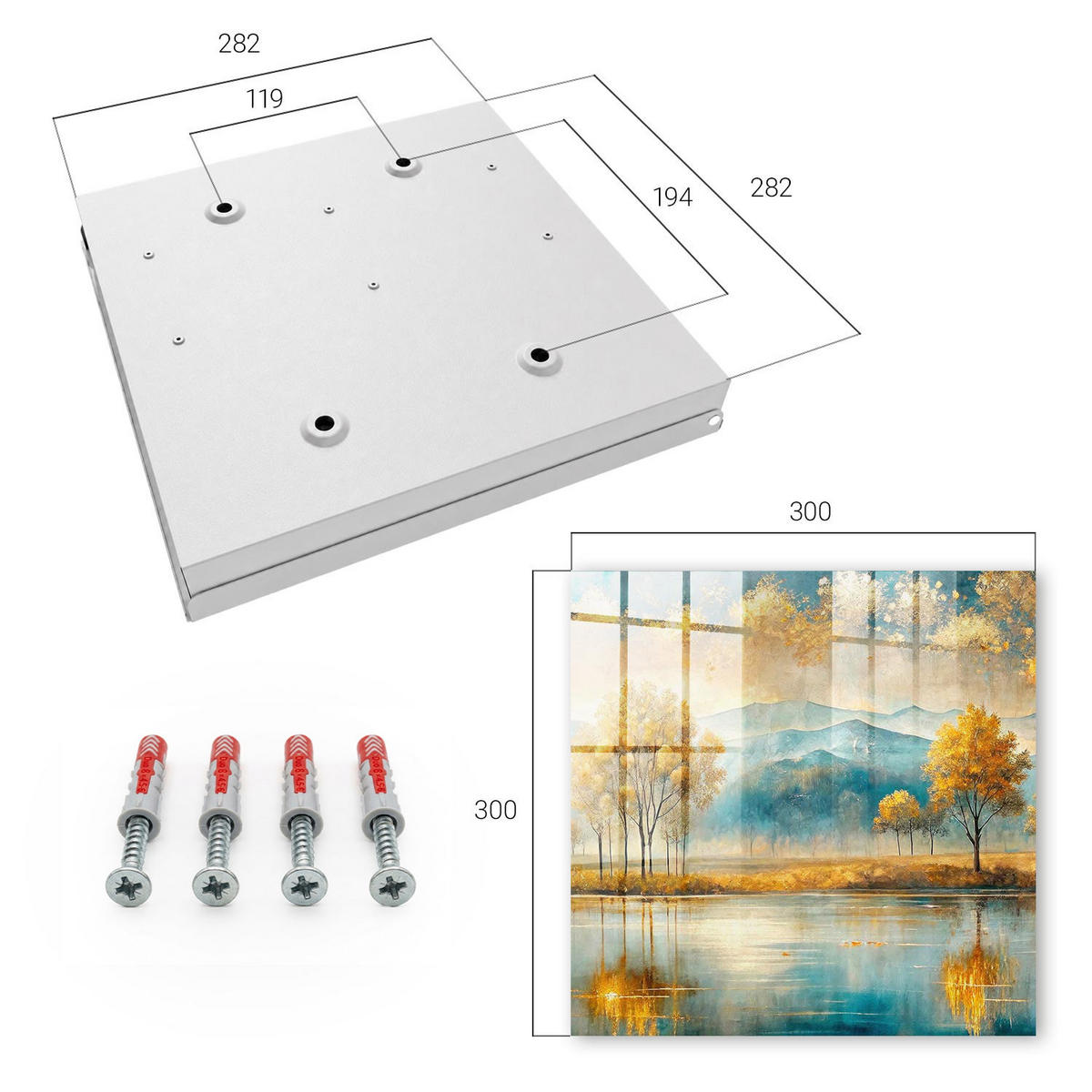 SCHLÜSSELBOX Weiß 30x30 cm – Türöffnung nach rechts - Herbstliche Harmonie - Gelb, Metall (30/30/5cm) - TULUP