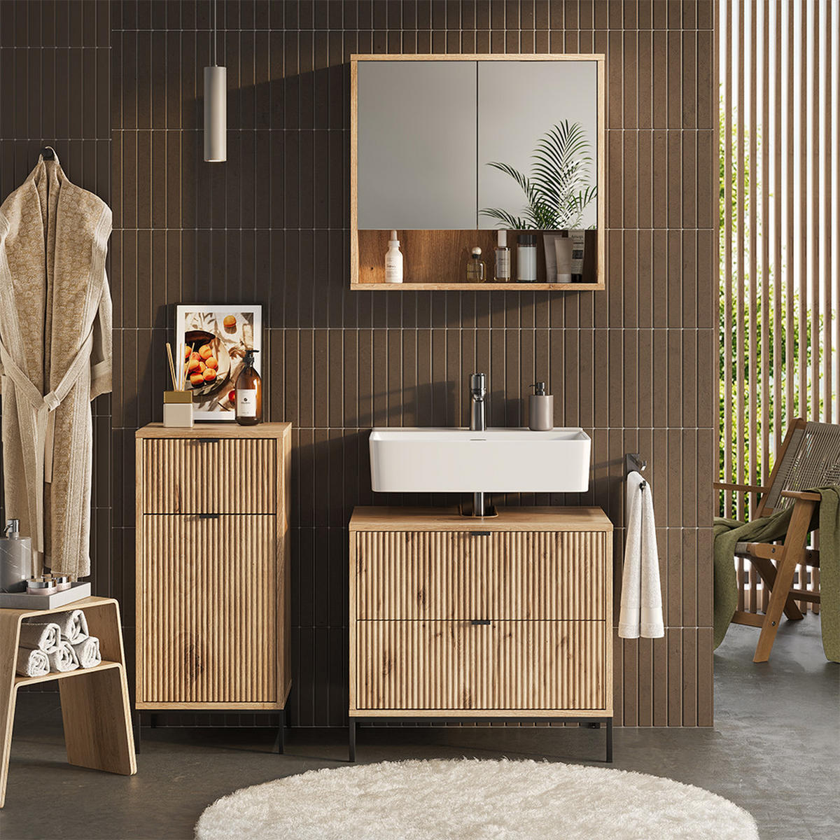 BADMÖBEL-SET Eliza Viking Oak 3 Teile - Eichefarben, Holzwerkstoff (70/63/45.1cm) - Vicco