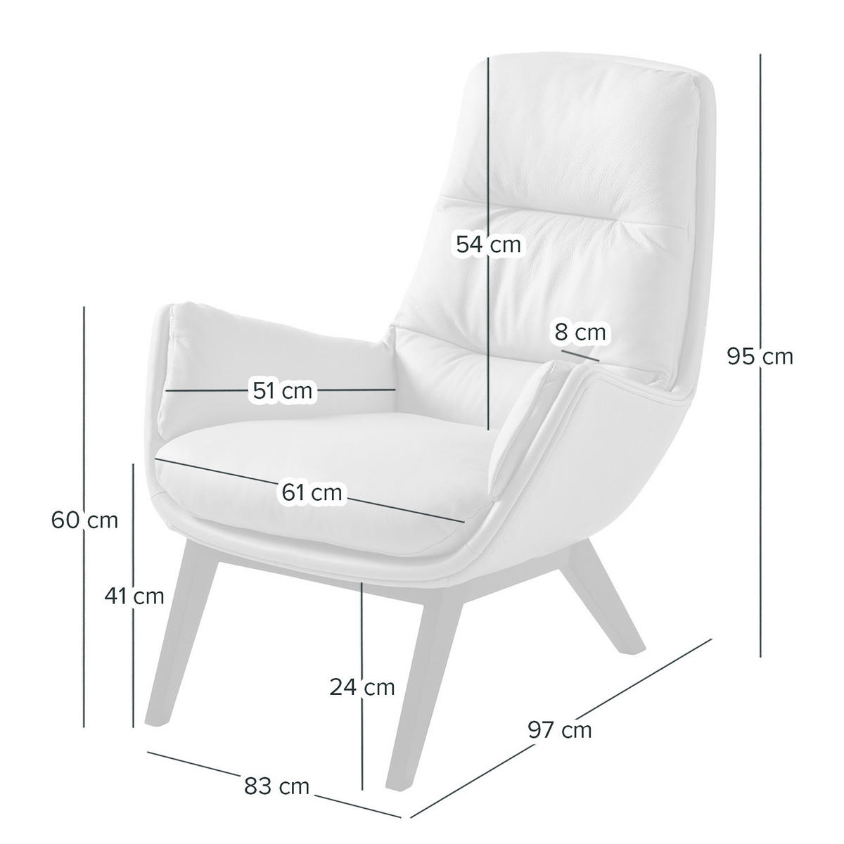SESSEL mit Holzfüßen - Schwarz, Leder/Eichenholz (83/95/97cm) - home24
