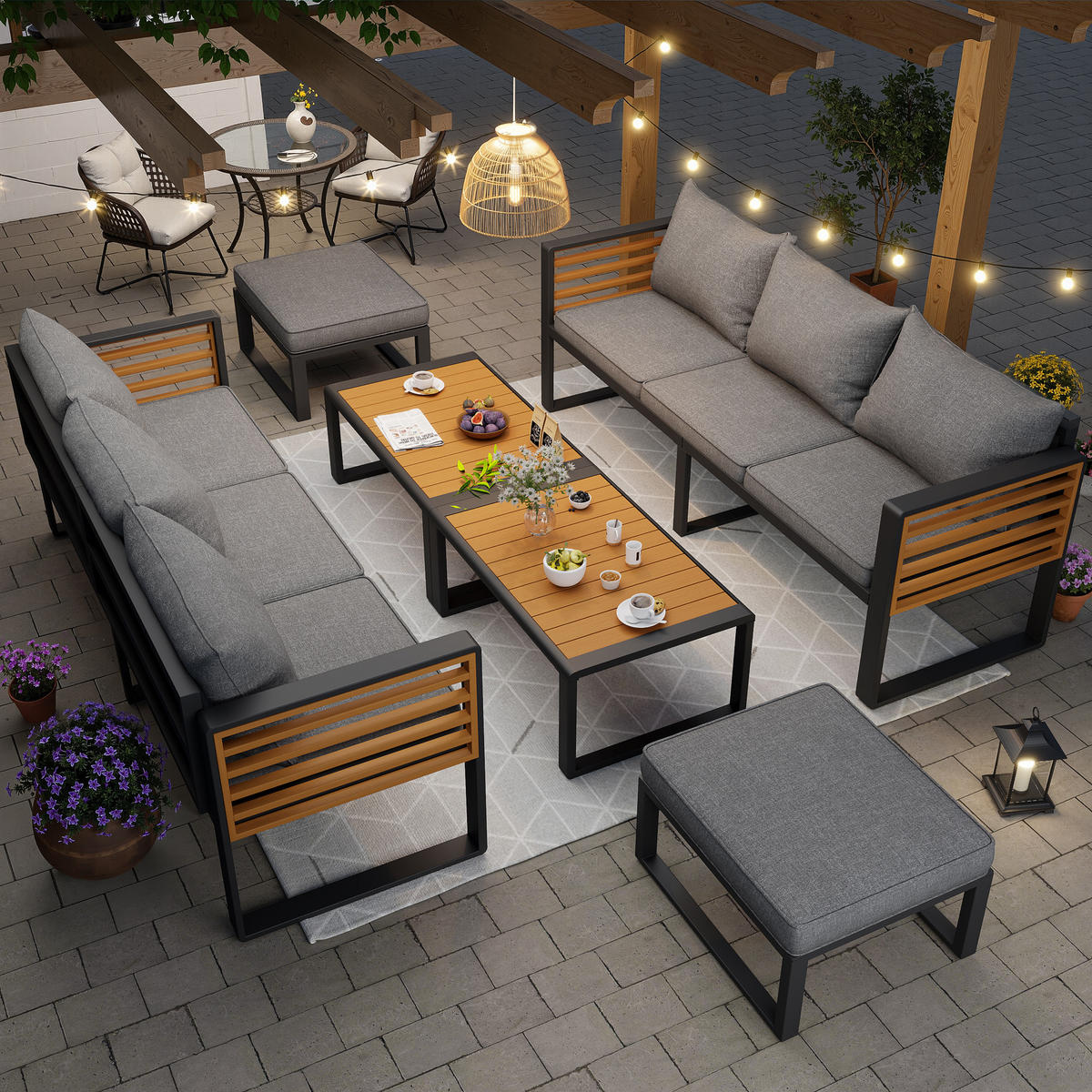 GARTEN-SOFA 10-Sitzer Grau - Grau, Metall - ComfortXL