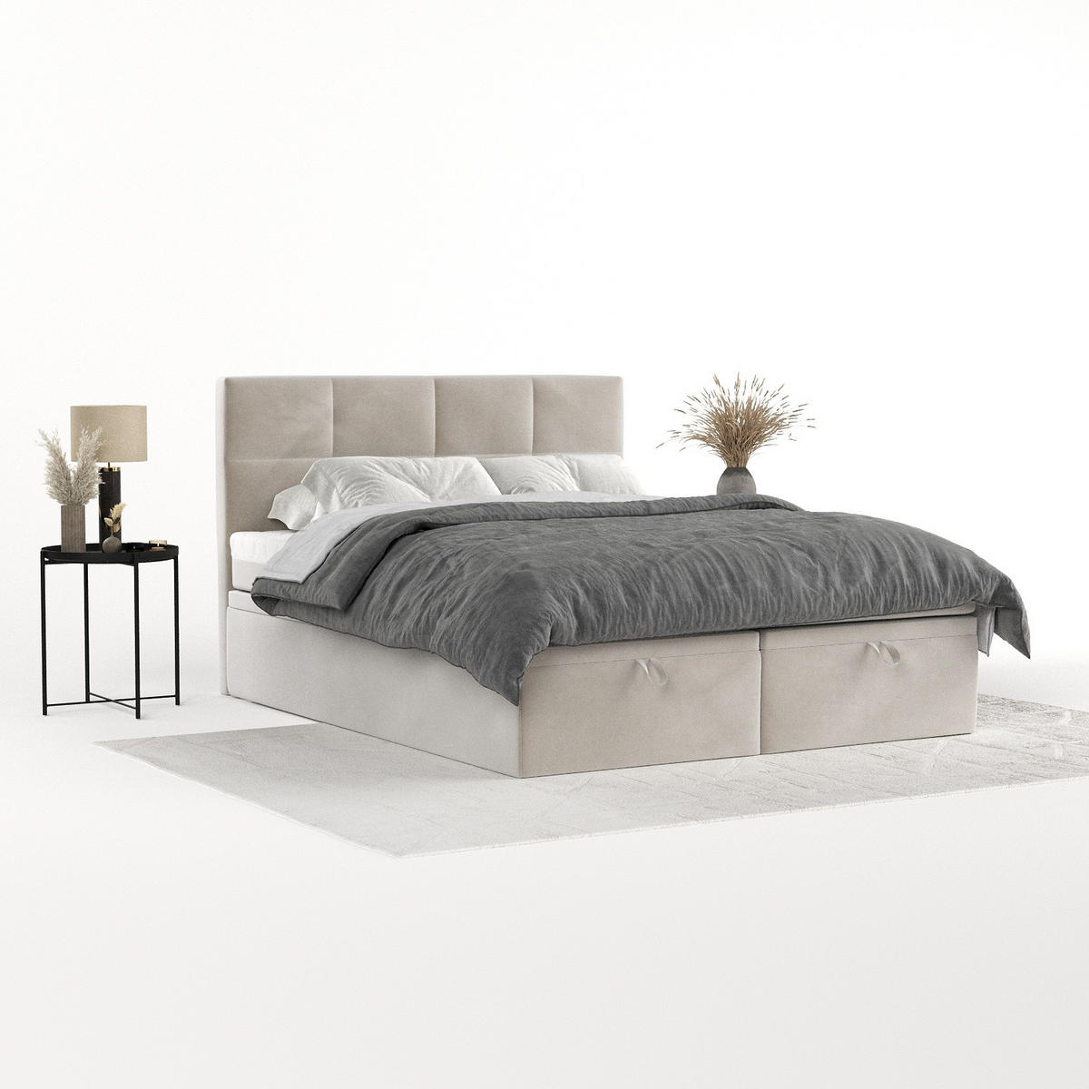 BOXBETT Tessa 140/200 cm Hellbeige im Paros Stoff - Beige/Schwarz, Holz/Holzwerkstoff (140/200cm) - AltaBeds