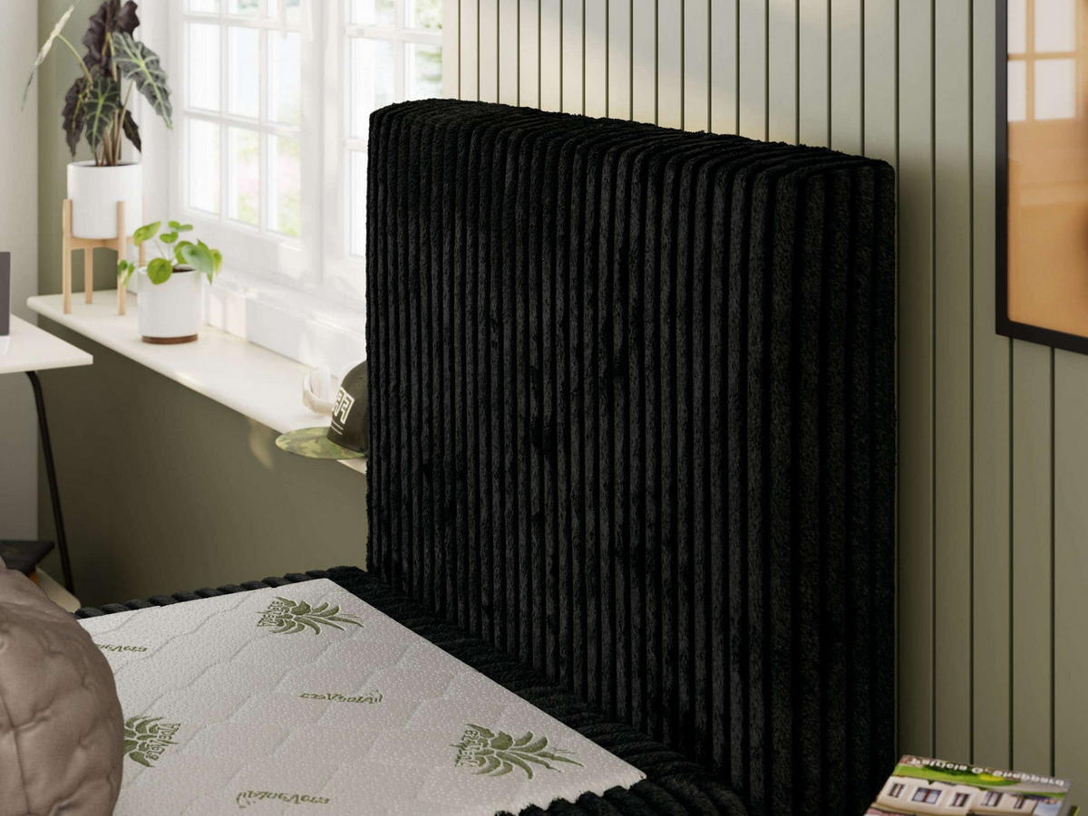 JUGENDBETT TILIO 90/200 - Schwarz - H3 - Rechts Seite - Schwarz, Textil (90/200cm) - MKS