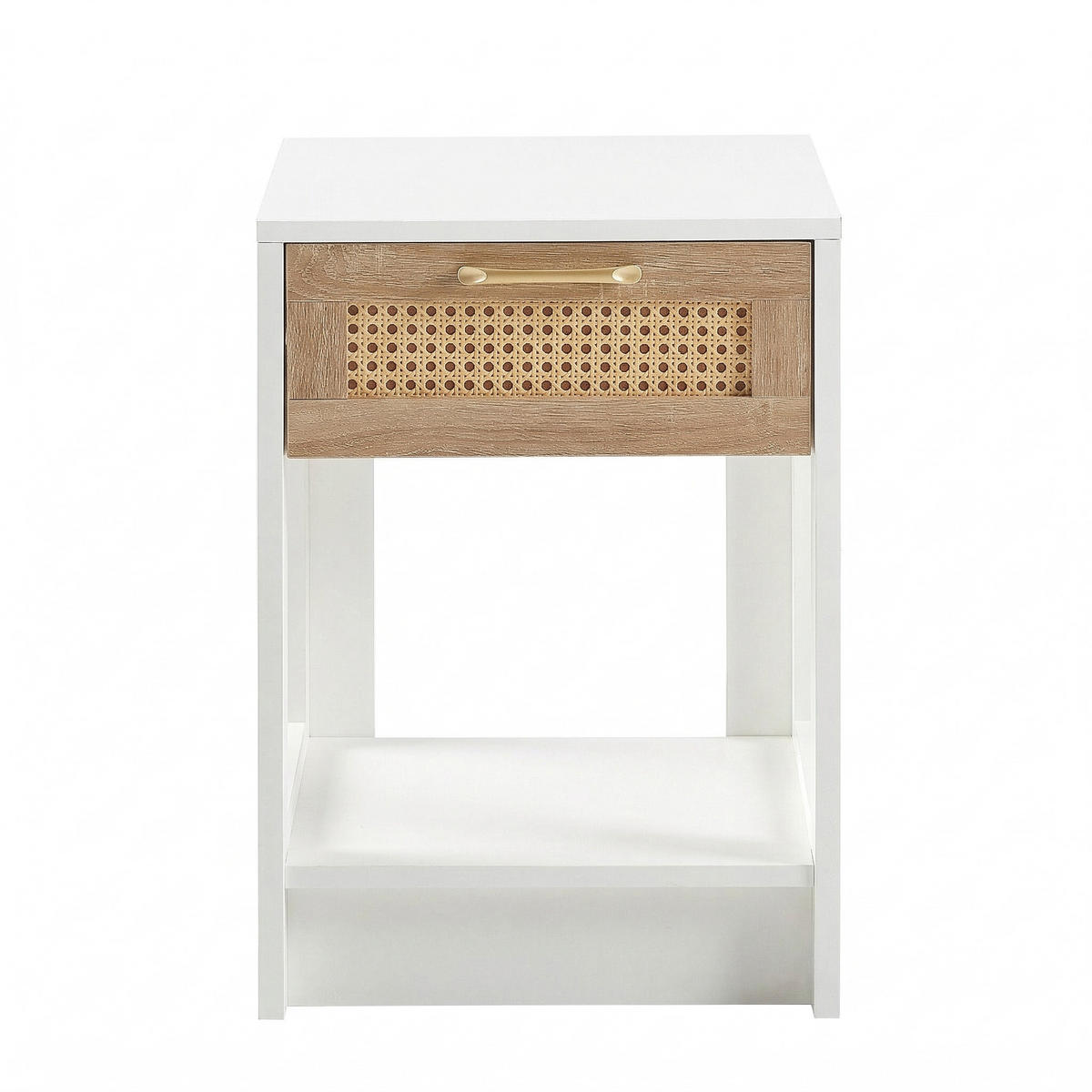 NACHTTISCH weiß rattan nachttisch mit schublade - Weiß, Holzwerkstoff (40/55/40cm) - Urban Meuble