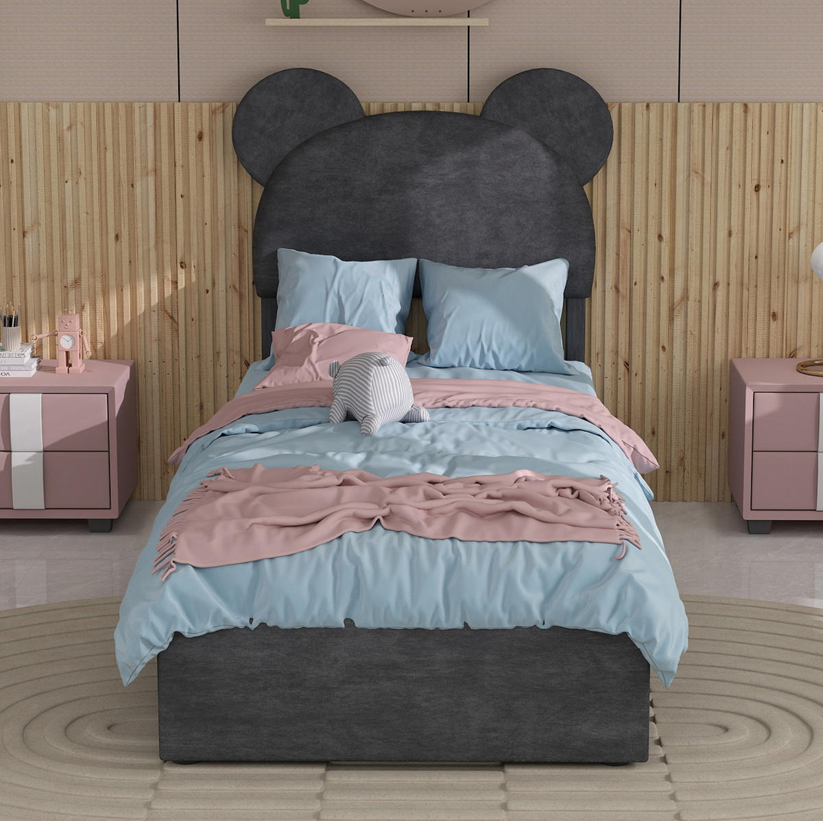 POLSTERBETT 90/200 cm grau aus Stoff und Metall mit Stauraum - Grau, Textil (90/200cm) - OKWISH