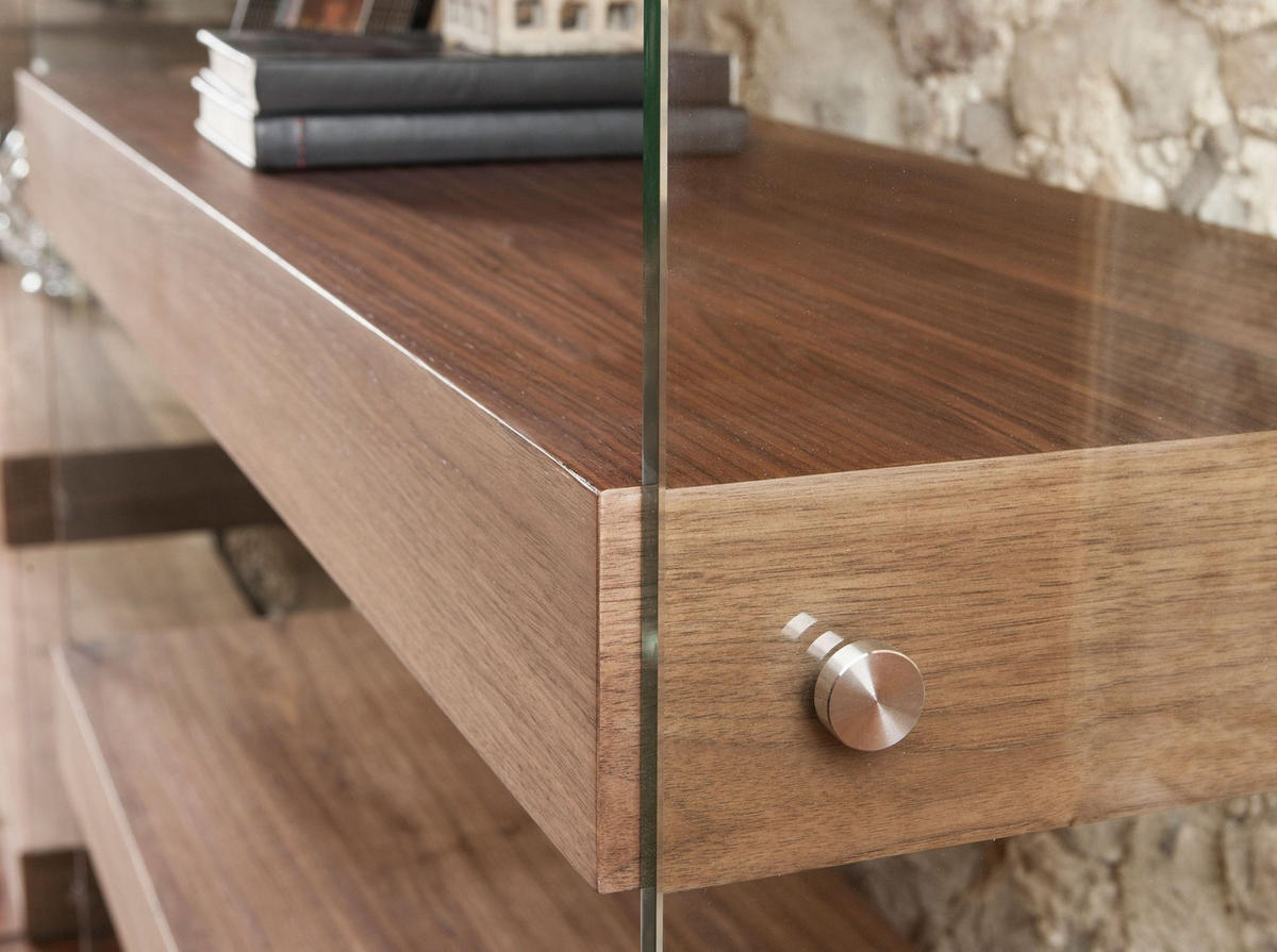 REGAL Regal aus Nussbaum und Glas 122/38/183 cm - Transparent/Walnussfarben, Glas/Holz (122/183/38cm) - ANGEL CERDA