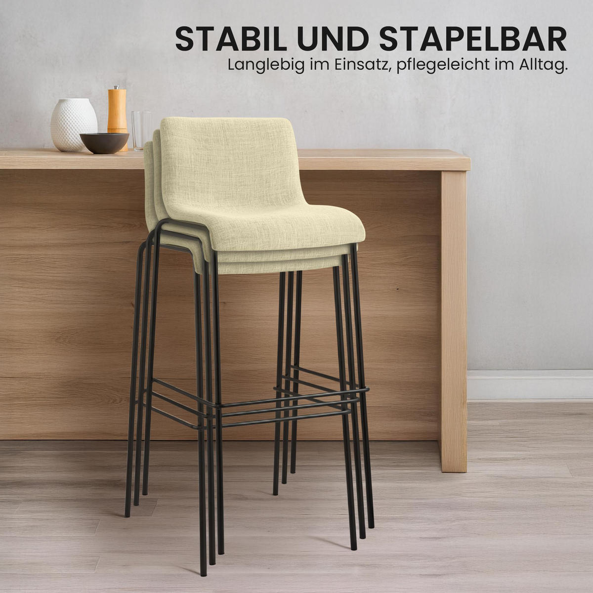 BARHOCKER Stoff Creme - Creme/Schwarz, Textil/Metall (43/100/48cm) - CLP