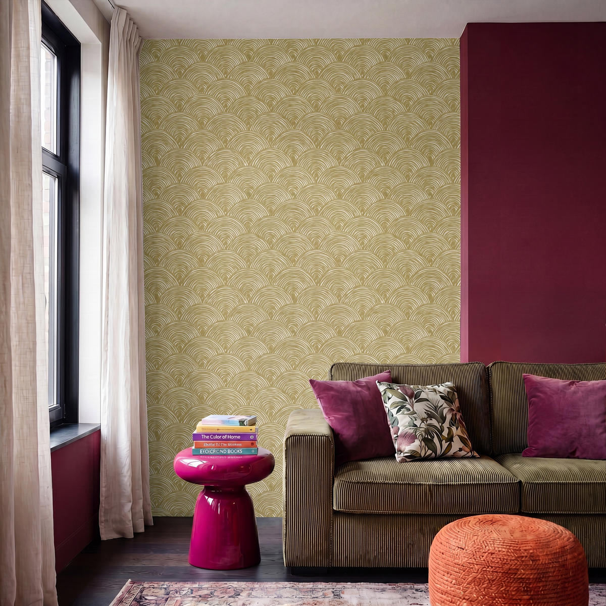 TAPETE - Fächer - Geometrisch - Grün - 180x280 cm - Goldfarben, Papier (180/280cm) - OnlyWow