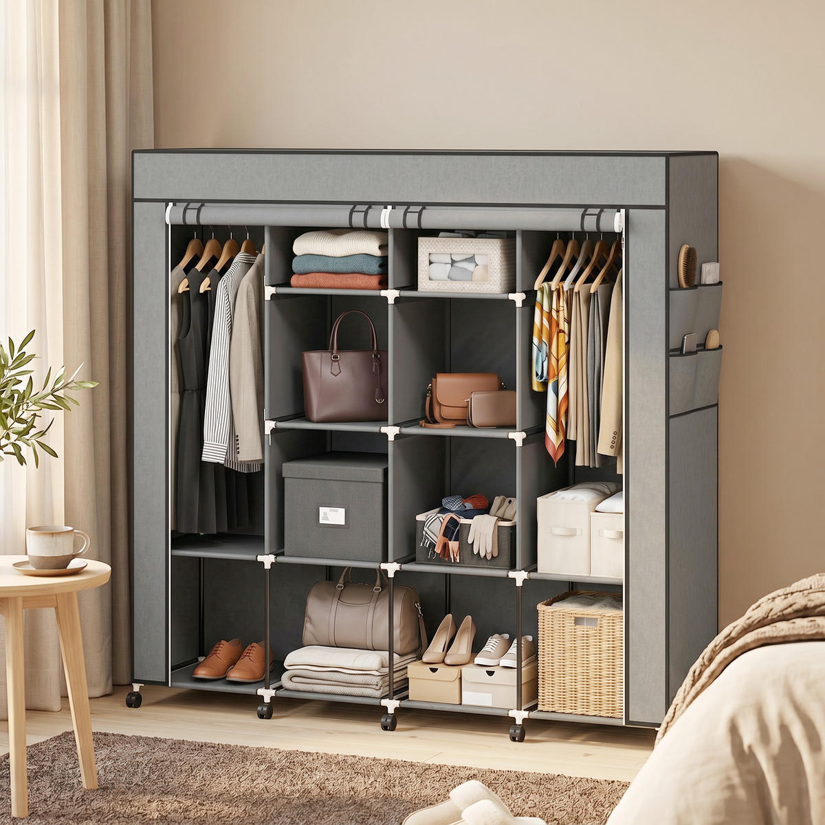 STOFFSCHRANK Stahl, Vliesstoff Dunkelgrau - Dunkelgrau, Textil/Metall (42.5/167/166cm) - HOMCOM