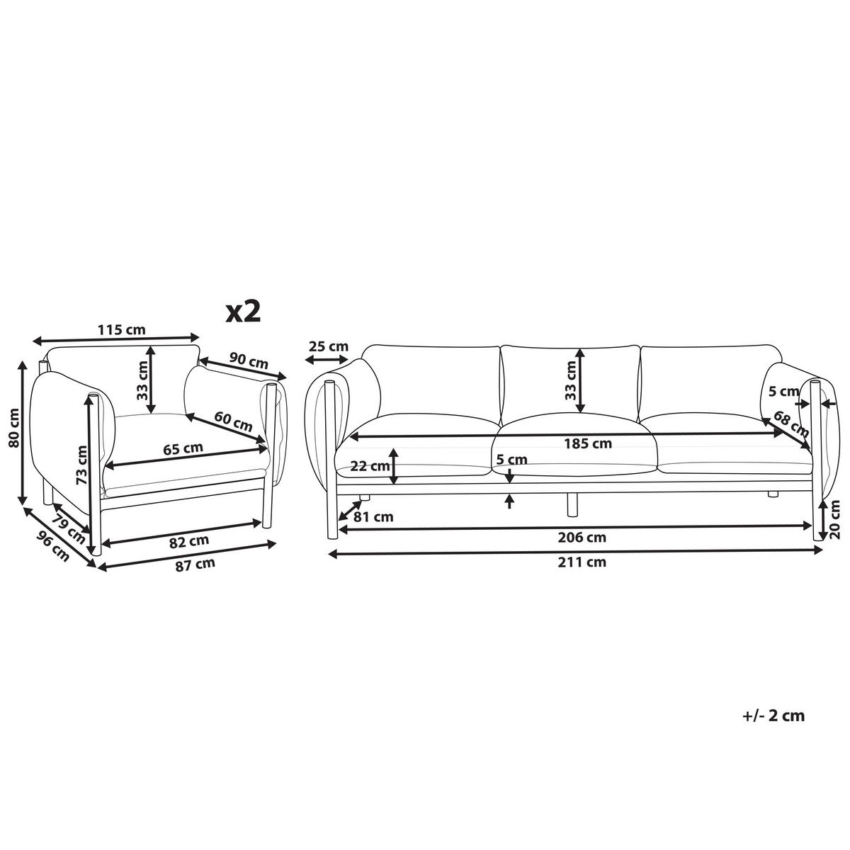 LOUNGE-SET 5-Sitzer 3-teilig Hellgrau/Schwarz Esperia - Hellgrau/Schwarz, Textil/Metall (211/80/96cm) - Beliani