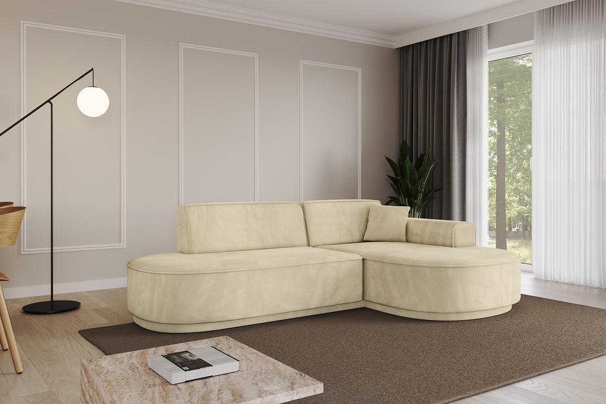 ECKSOFA Ottomane Rechts MARI-L1-v3 - 243x171x83 cm Beige Velours - Beige/Schwarz, Holzwerkstoff/Kunststoff (171/243cm) - ALTDECOR