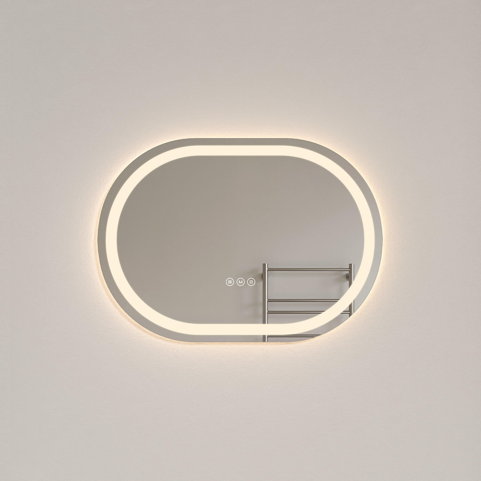 BADSPIEGEL mit Beleuchtung in Laufbahnform 70/50 cm - Weiß, Glas (50/2.5/70cm) - EMKE