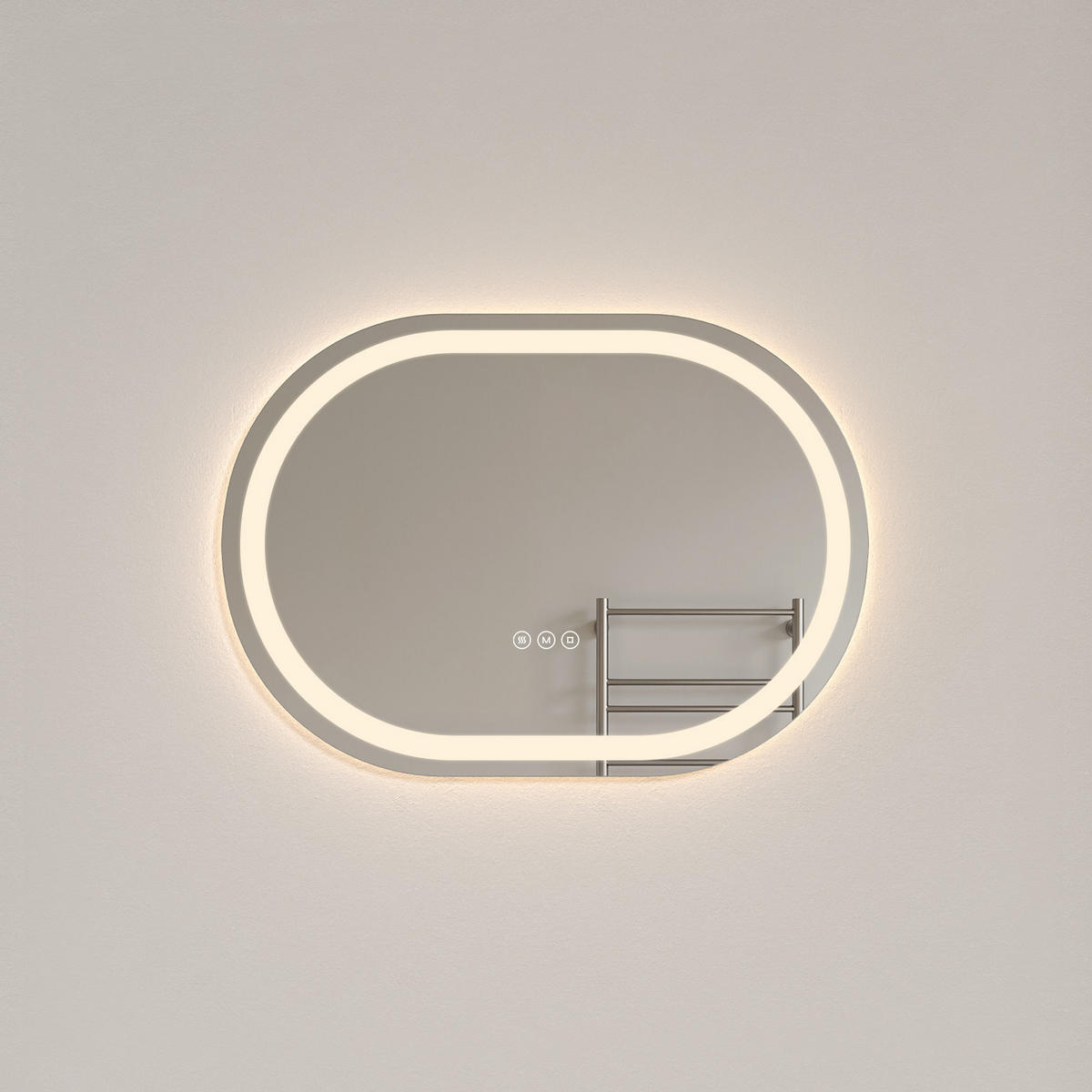 BADSPIEGEL mit Beleuchtung in Laufbahnform 70/50 cm - Weiß, Glas (50/2.5/70cm) - EMKE