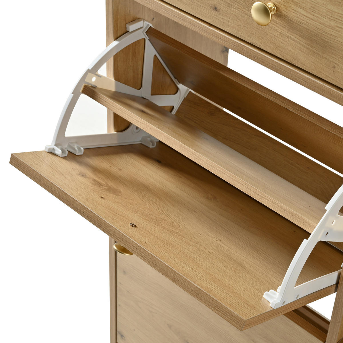 SCHUHSCHRANK aus Spanplatte 110x26x100cm in Natur mit 4 Klapptüren - Naturfarben, Holzwerkstoff (110/100/26cm) - Modfu