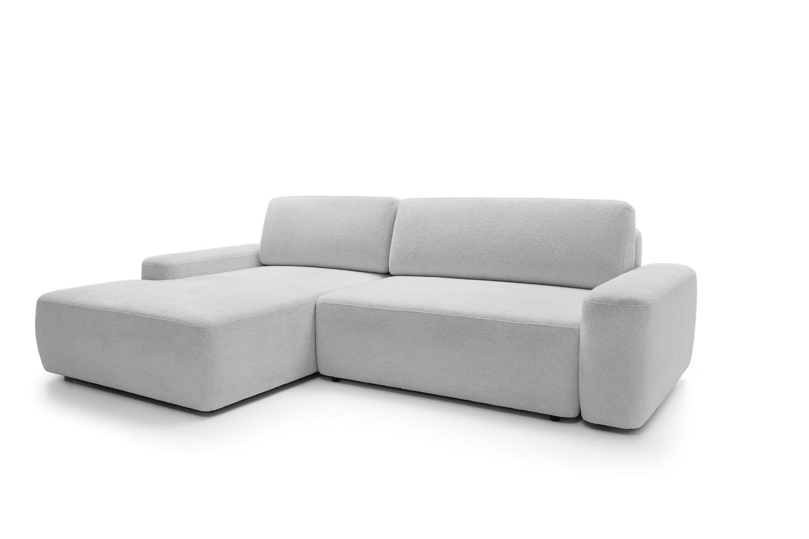 ECKSOFA BOULI 4-Sitzer Polstersofa Raven mit Schlaffunktion 130x210cm Bettzeugablage 264x162x82cm linksseitig Farbe: grau - Silberfarben, Holz/Textil (162/264cm) - DomoHome