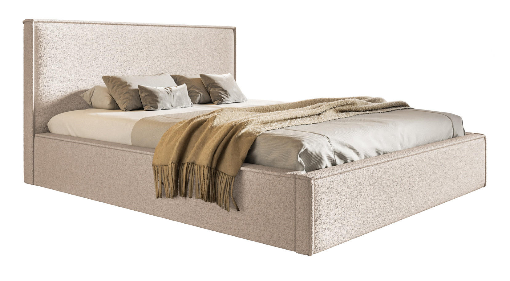 DOPPELBETT 180x200 mit Bettkasten Kyoto, Boucle, Beige - Beige, Holz/Textil (180/200cm) - Emporius