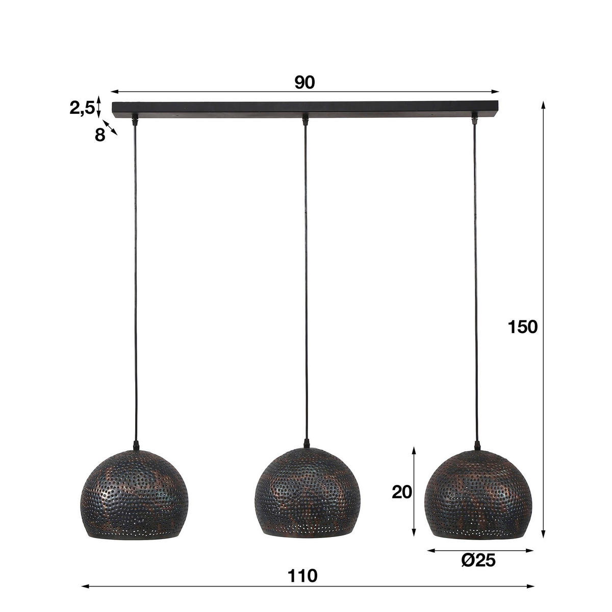 HÄNGELEUCHTE Dor Schwarz 56/60/80 cm - Schwarz, Metall (56/60/80cm) - Hoyz Collection