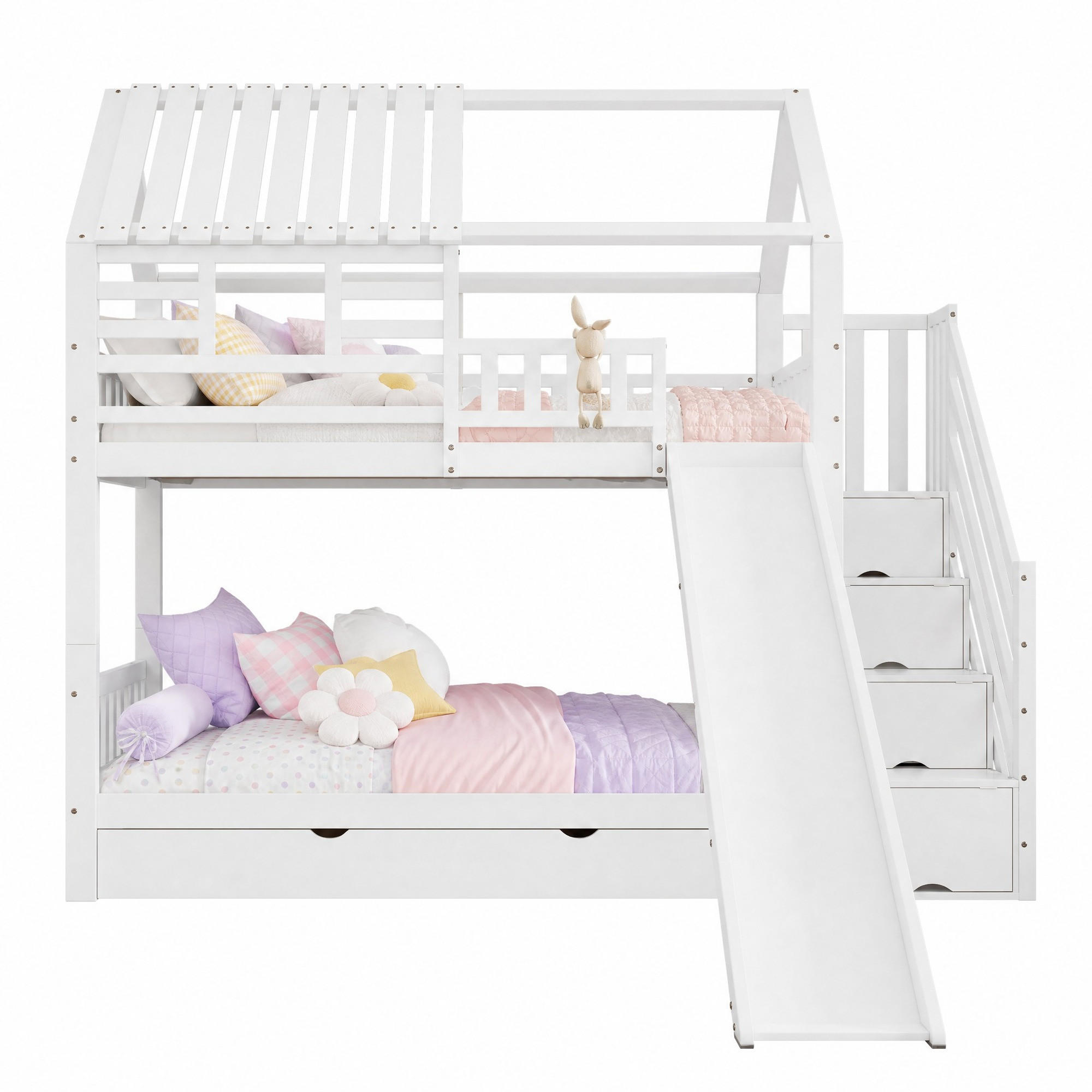 ETAGENBETT 90/200 mit Treppe Stauraum und Rutsche in Weiß - Weiß, Holzwerkstoff (90/200cm) - EVRYAE