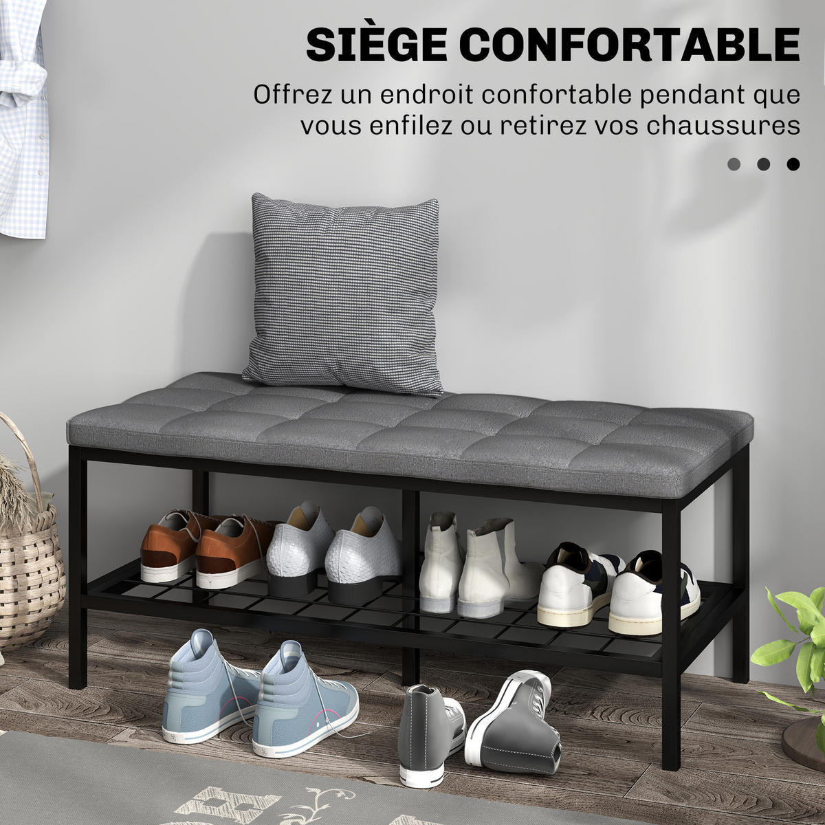 SCHUHBANK Grau 90/41/40 cm - Grau, Textil (90/40/41cm) - PANGIVO