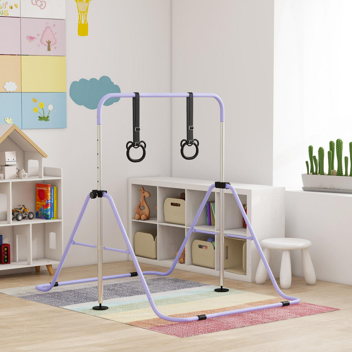 KINDER-TURNBARREN DE-10928 mit Ringen höhenverstellbar klappbar Pink - Violett, Metall (105/148cm) - ComfortXL