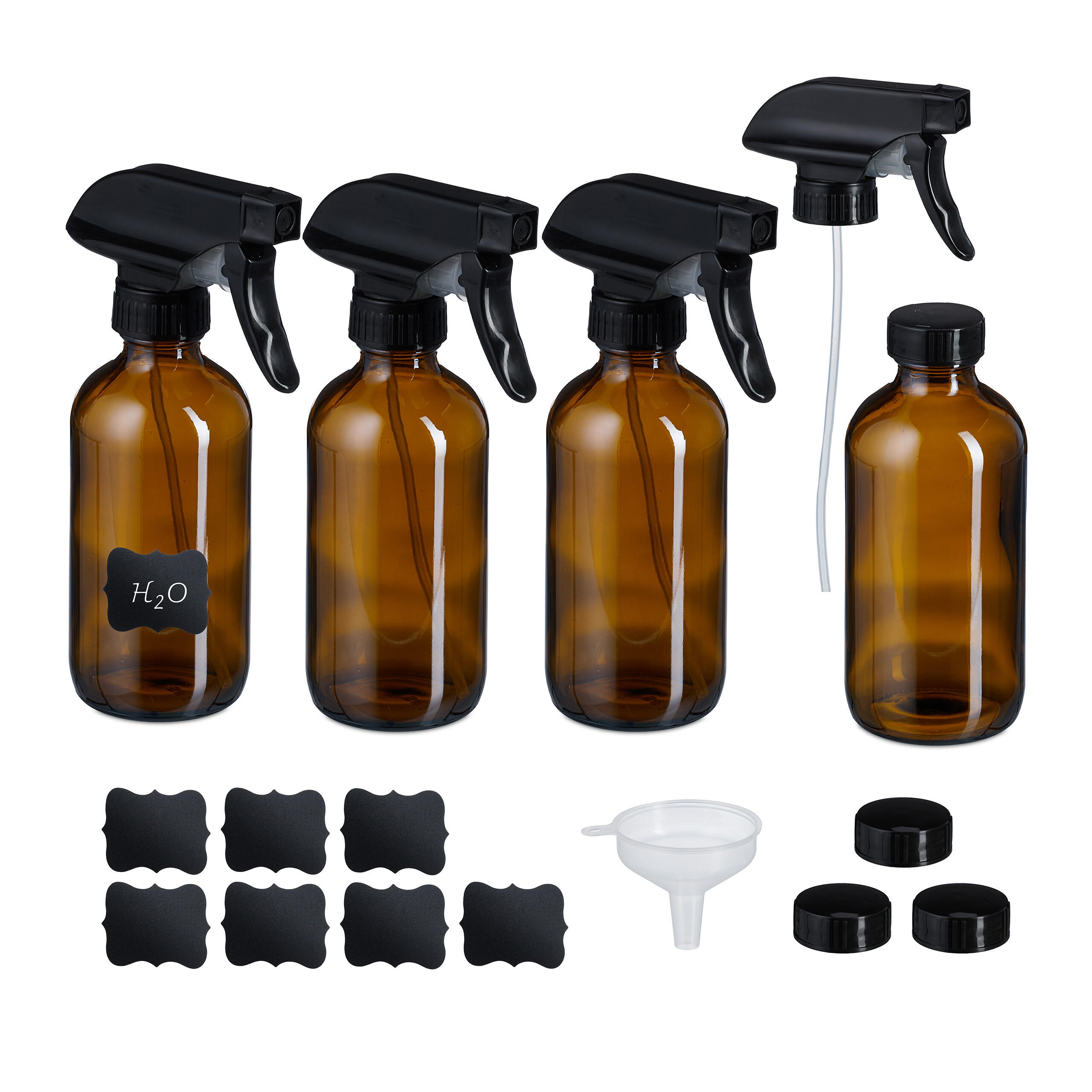 4XSPRÜHFLASCHE - Braun, Glas/Kunststoff (9.5/21/7.5cm) - Relaxdays