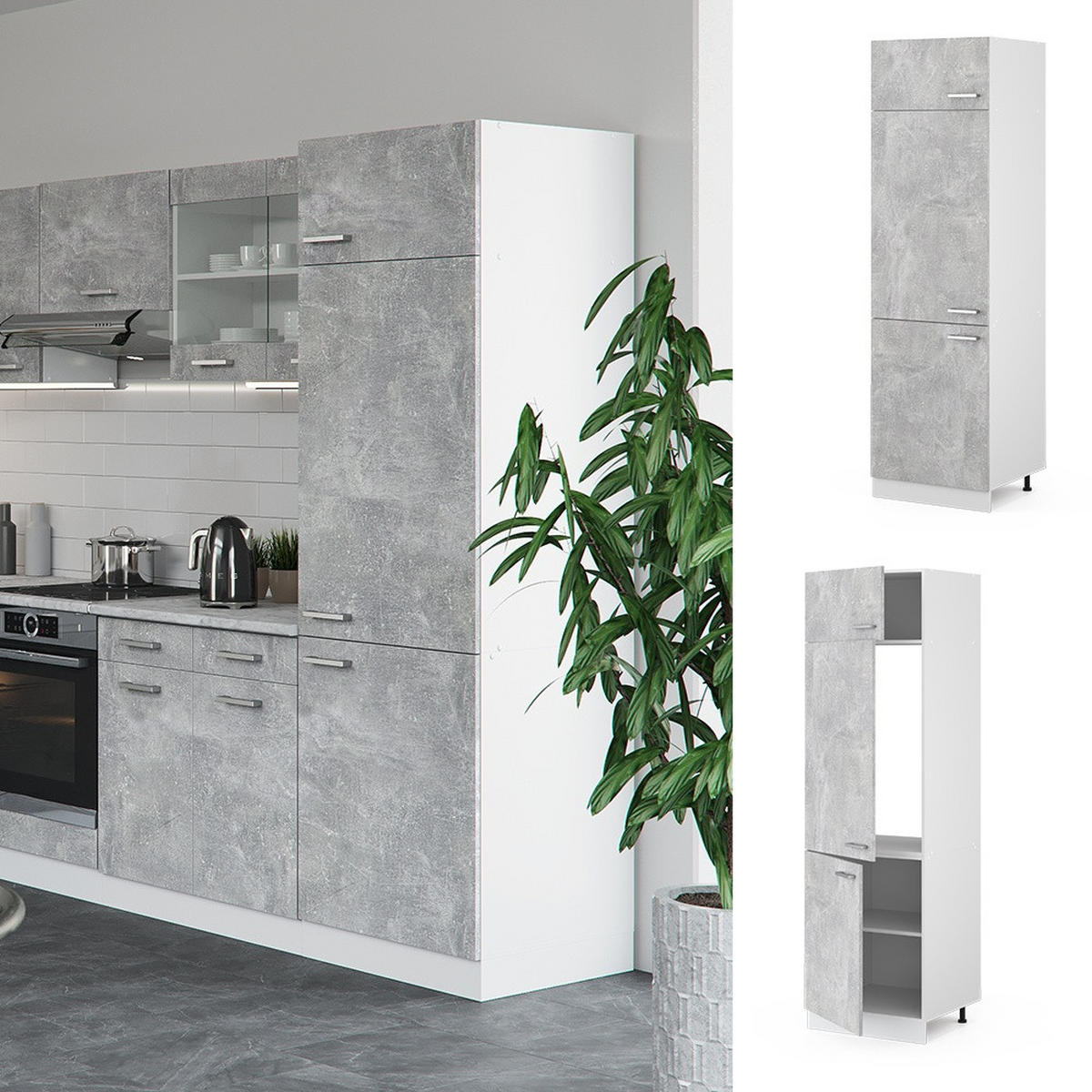 ORMARIĆ ZA HLADNJAK R-Line Beton 60 cm - bijela/siva, drvni materijal (60/206.8/57.2cm) - Vicco