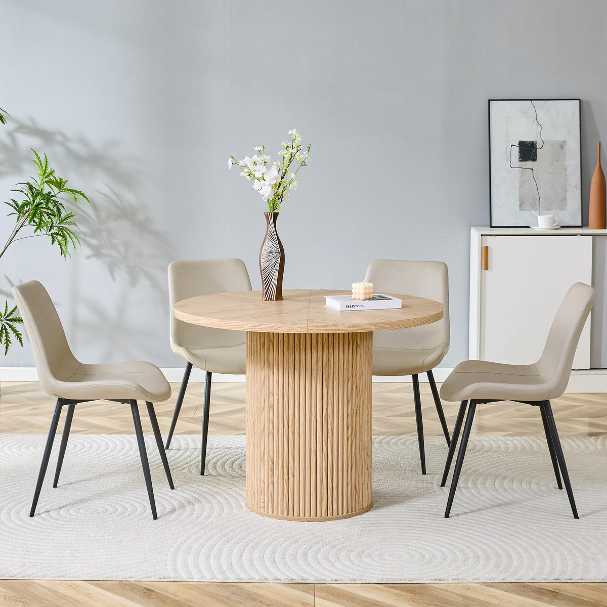 ESSGRUPPE DE-39388 5-teilig, mit 4 PU-Stühlen Hellgrau - Grau, Holzwerkstoff (100/76/100cm) - ComfortXL