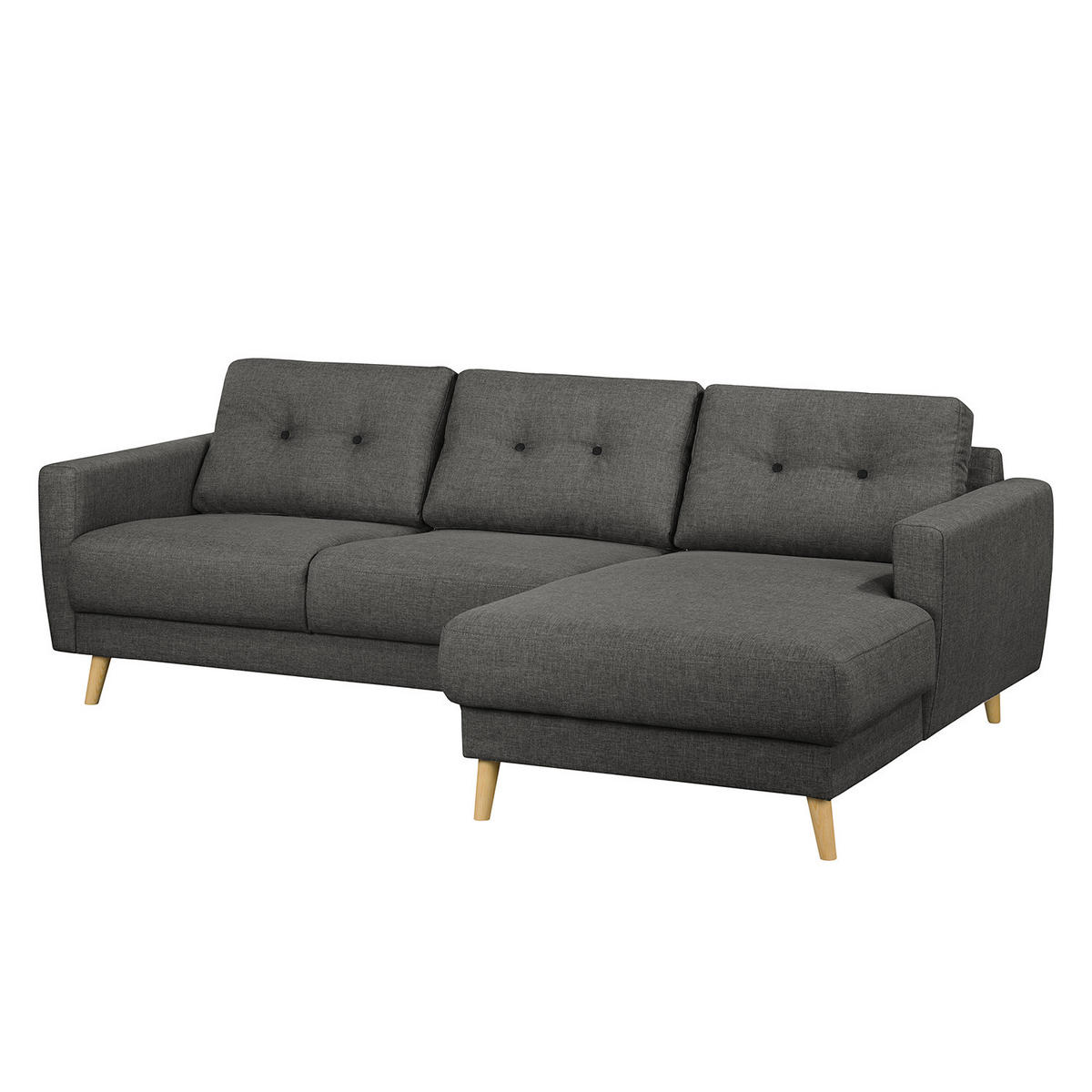 ECKSOFA mit Longchair - Hellbraun/Dunkelgrau, Holz/Textil (233/148cm) - home24