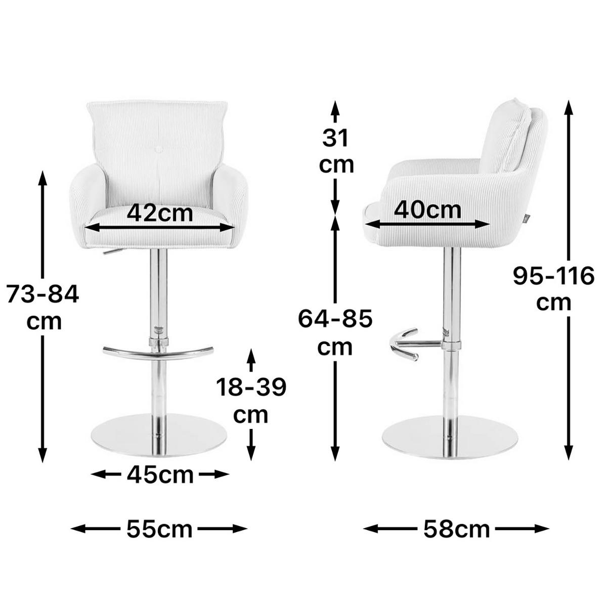 BARHOCKER Kira 2er-Set - Chromfarben/Creme, Textil/Metall (55/95/58cm) - DUBI Möbel