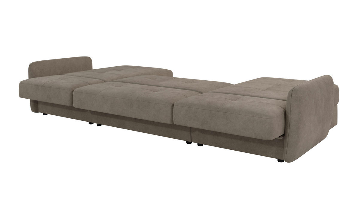 WOHNLANDSCHAFT Lupo Dunkelbeige Mikrofaser - Beige/Schwarz, Holz/Kunststoff (311/86/147cm) - S-Style Möbel