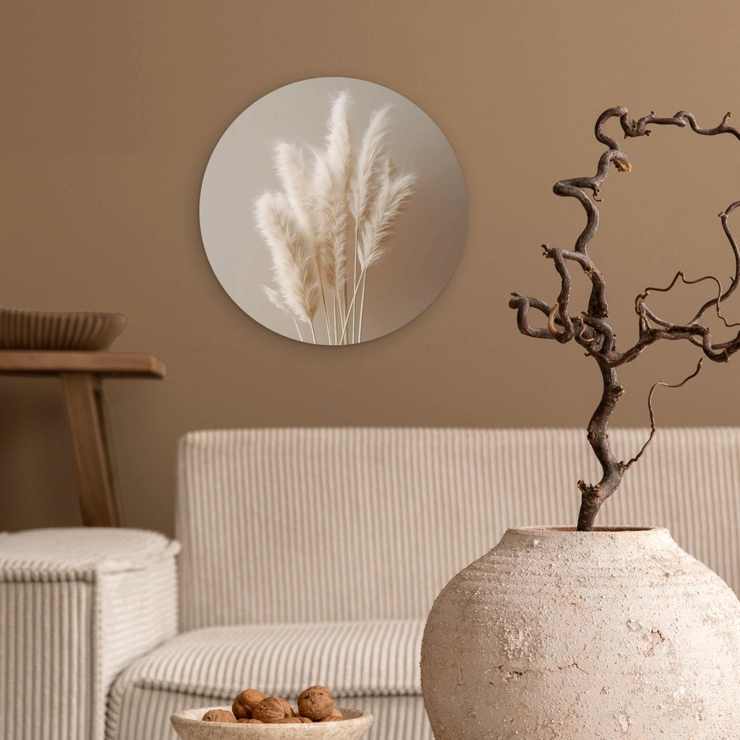 WANDBILD Pampasgras - Federn - Pastell - Weiß 30x30 cm - Sandfarben, Kunststoff (30/30cm) - MuchoWow