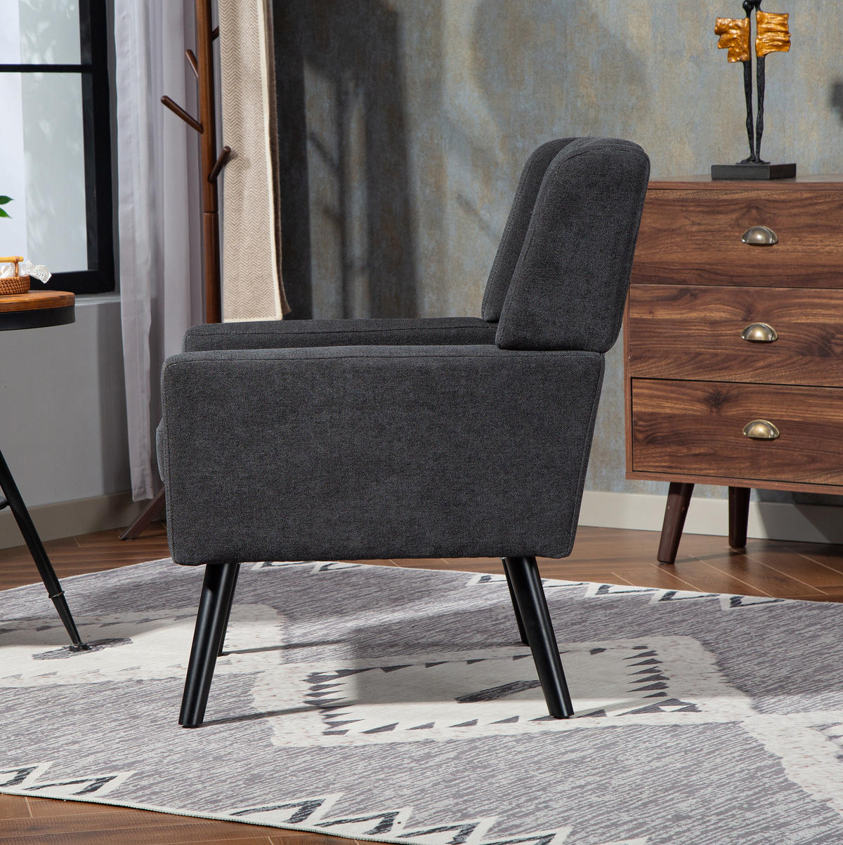 KRESLO s čalúnením v tmavosivej farbe, prešívané, s nohami z masívneho dreva,76/68/88 cm - tmavosivá, textil (76/88/68cm) - BEAOK