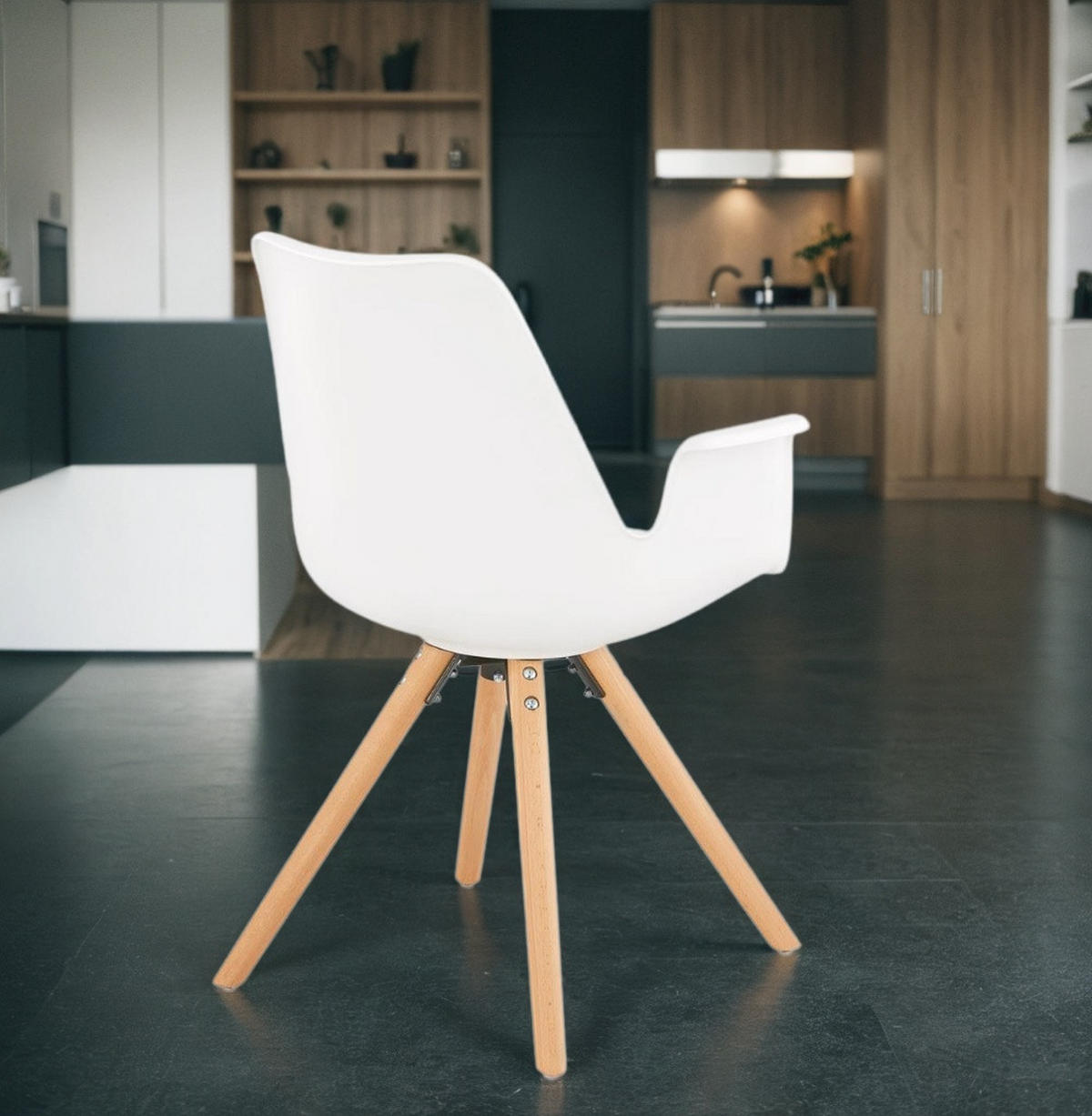 ESSZIMMERSTUHL Kunststoff und Holz im Skandinavischen Stil, Weiß-Beige 58,5x50x82 cm - Beige/Weiß, Kunststoff/Buchenholz (50/82/59cm) - KADIMA DESIGN